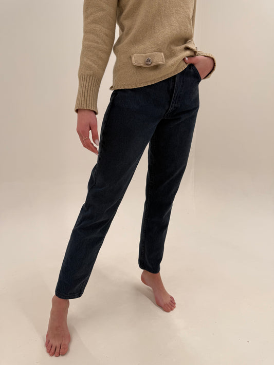 Jeans vintage Valentino dark wash cu talie ultra înaltă