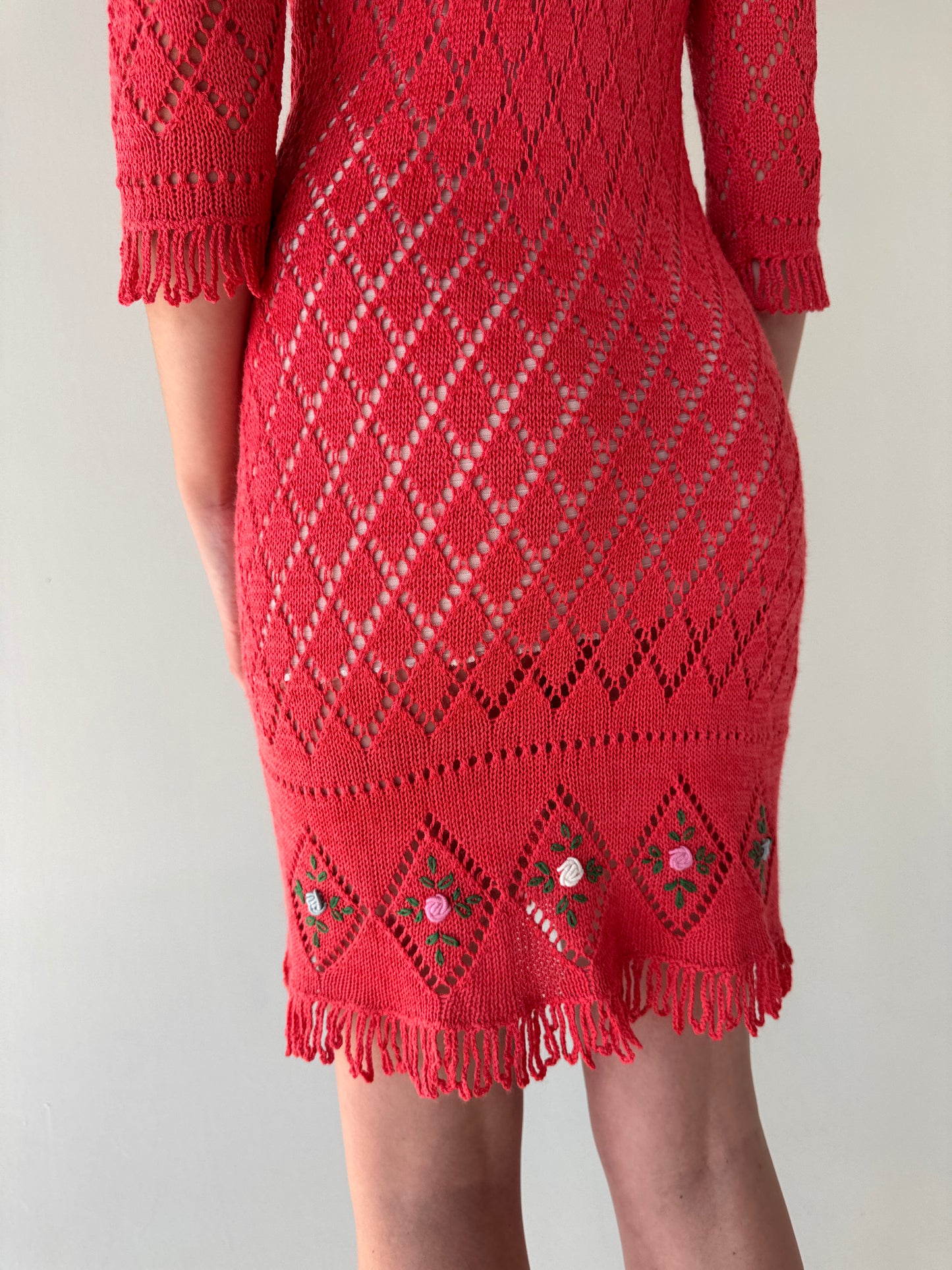 Rochie vintage din lana extrafina dantelată cu broderie manuală 3D