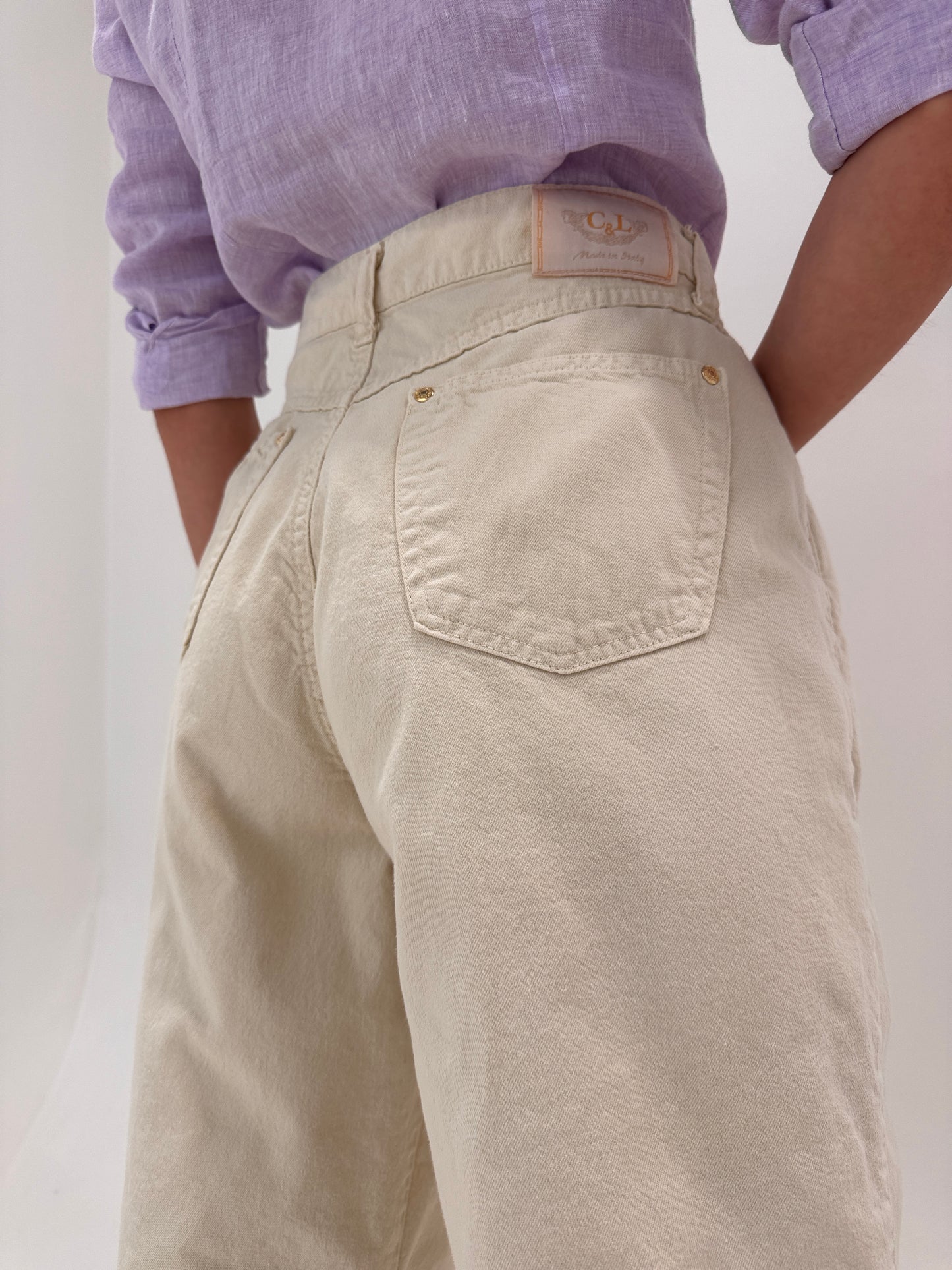 Jeans mom fit camel de vară din bumbac ultra confort petite cu talie ultra înaltă