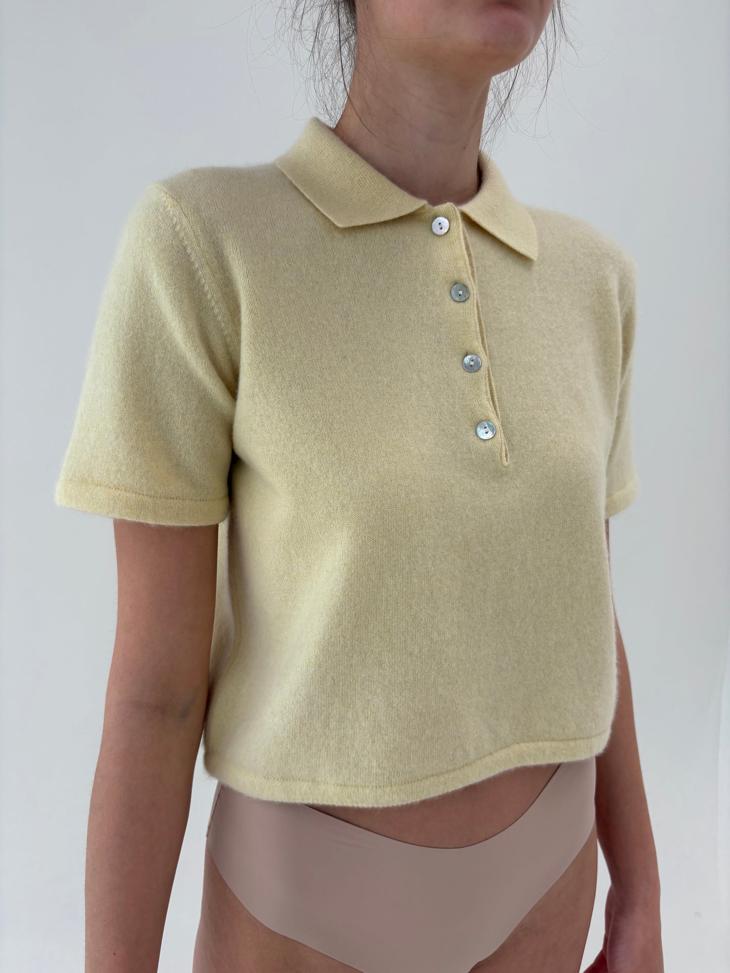 Top luxury polo Madeleine din cașmir butter yellow
