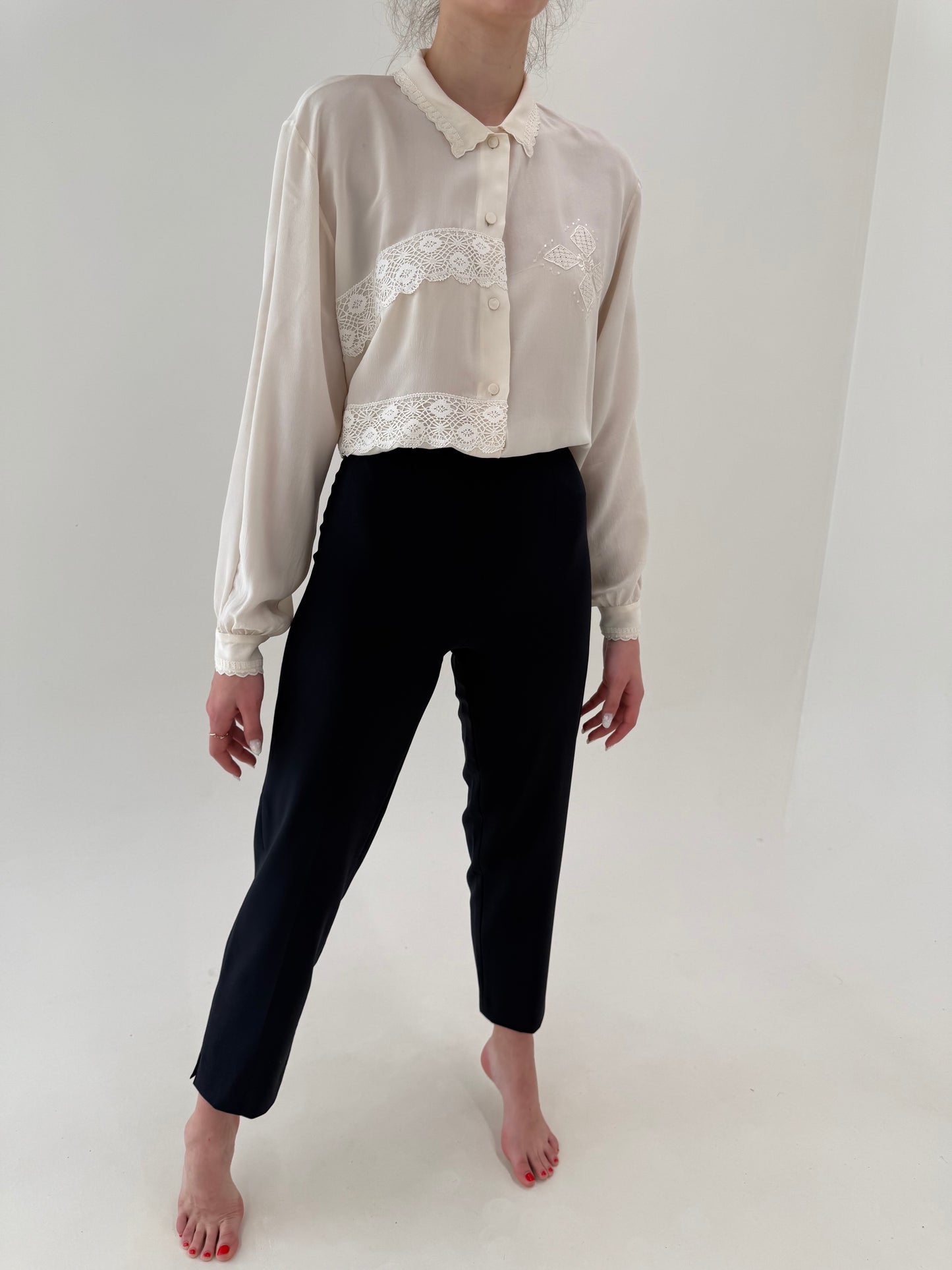 Pantaloni navy clasici business premium italienești cu talie ultra înaltă