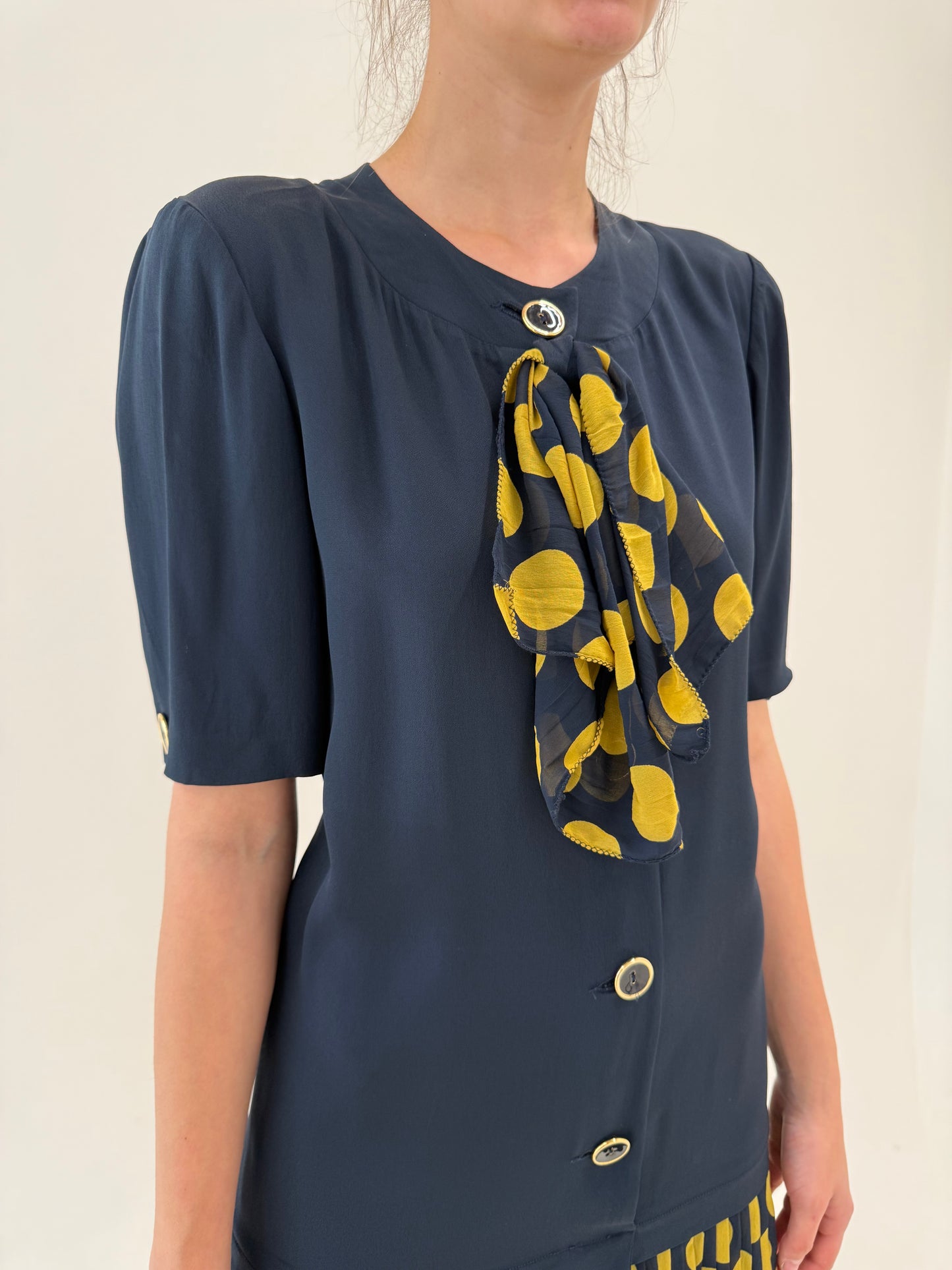 Rochie vintage italiana în stil Valentino cu buline din mix de mătase naturală