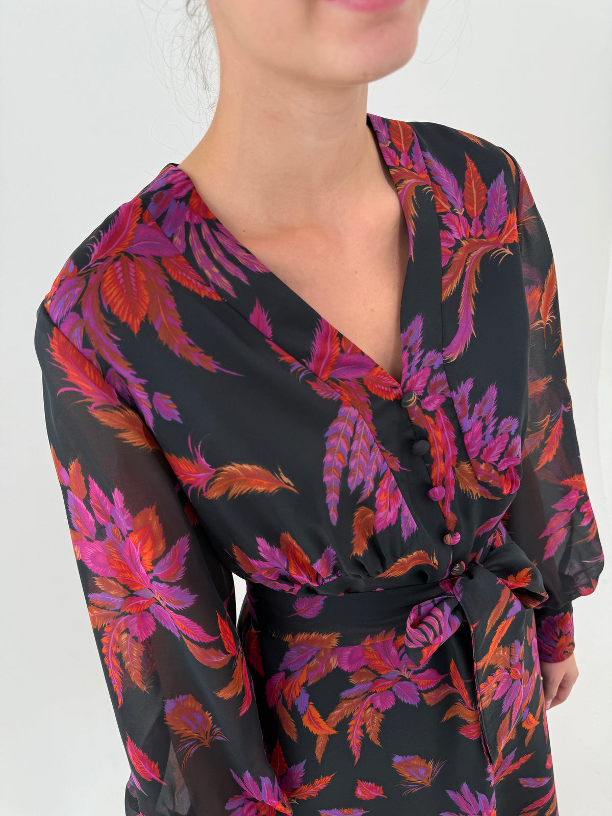 LBD vintage de la business la cocktail cu  print superb și talie ultra înaltă reglabilă