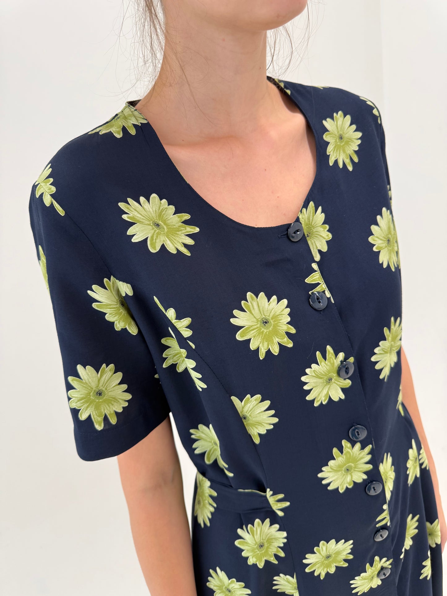 Rochie vintage maxi Navy blue super vaporoasă cu talie reglabilă la spate