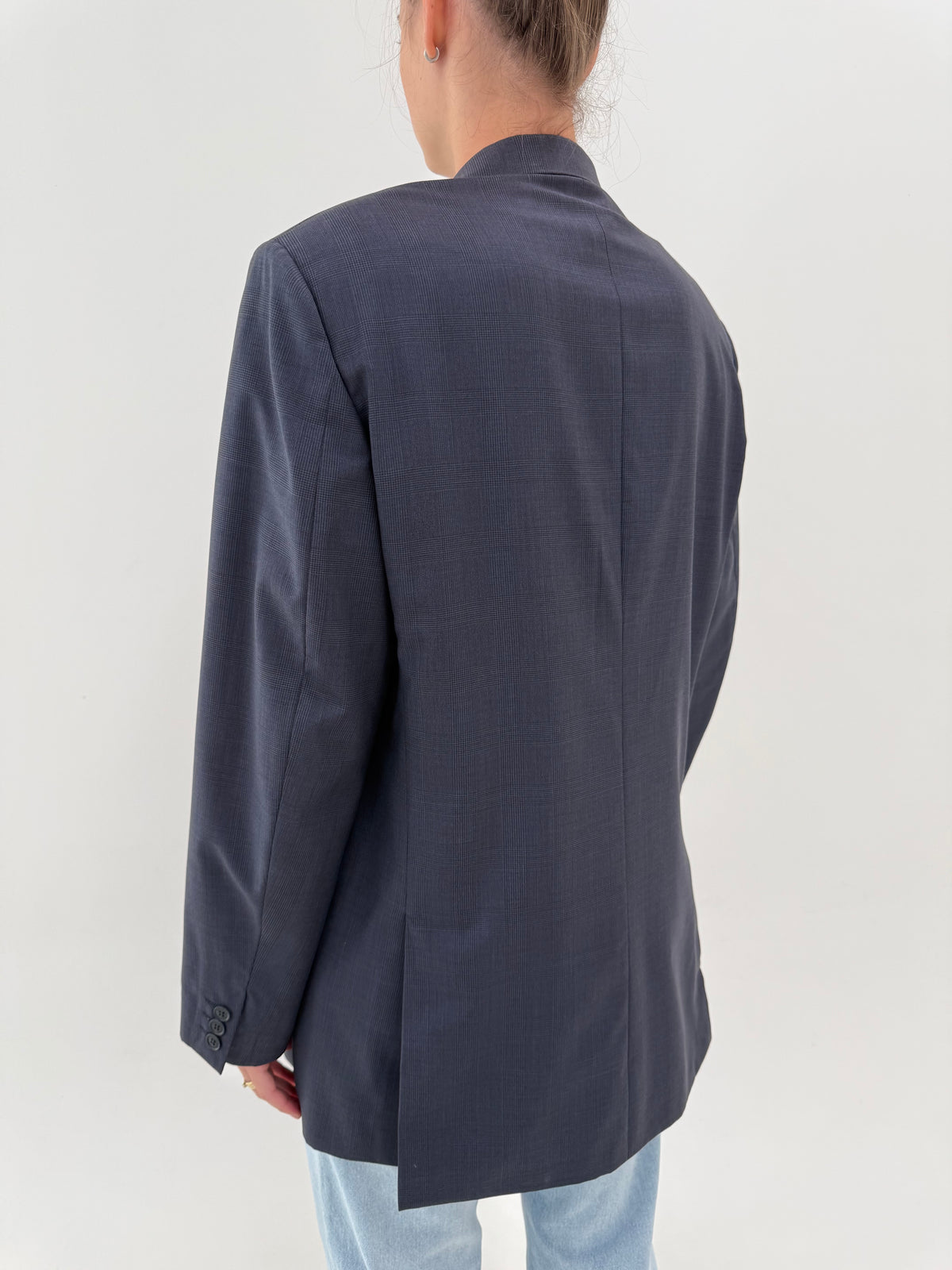 Sacou Valentino Navy blue în carouri fine din lana excepțională