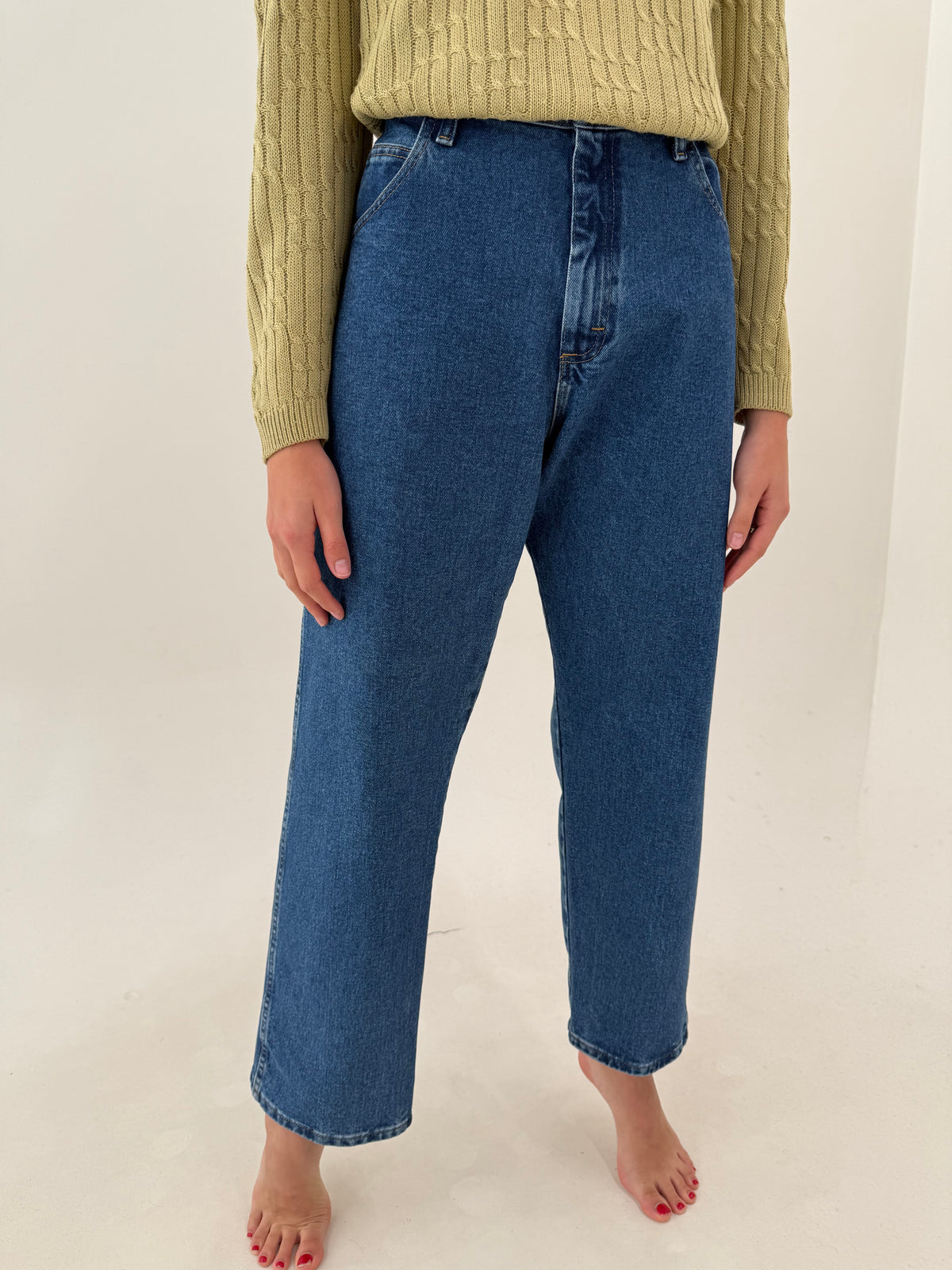 Jeans vintage indigo wash plus size straight leg din bumbac gros