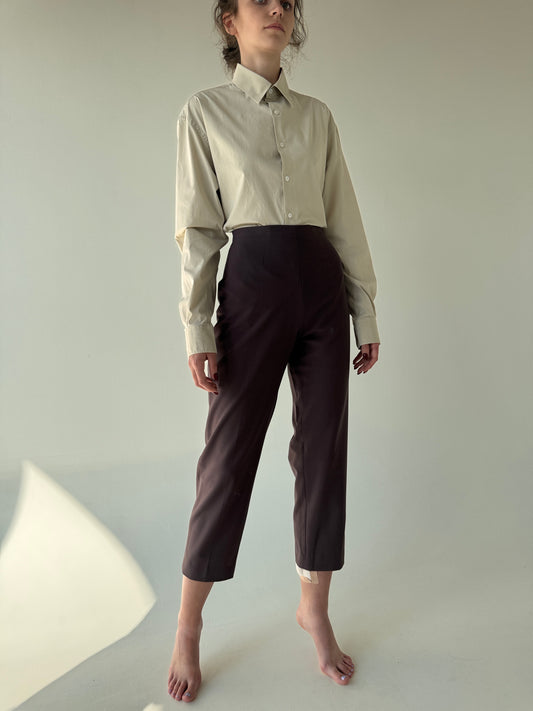 Pantaloni aubergine business petite din lanita extrafina modelatoare