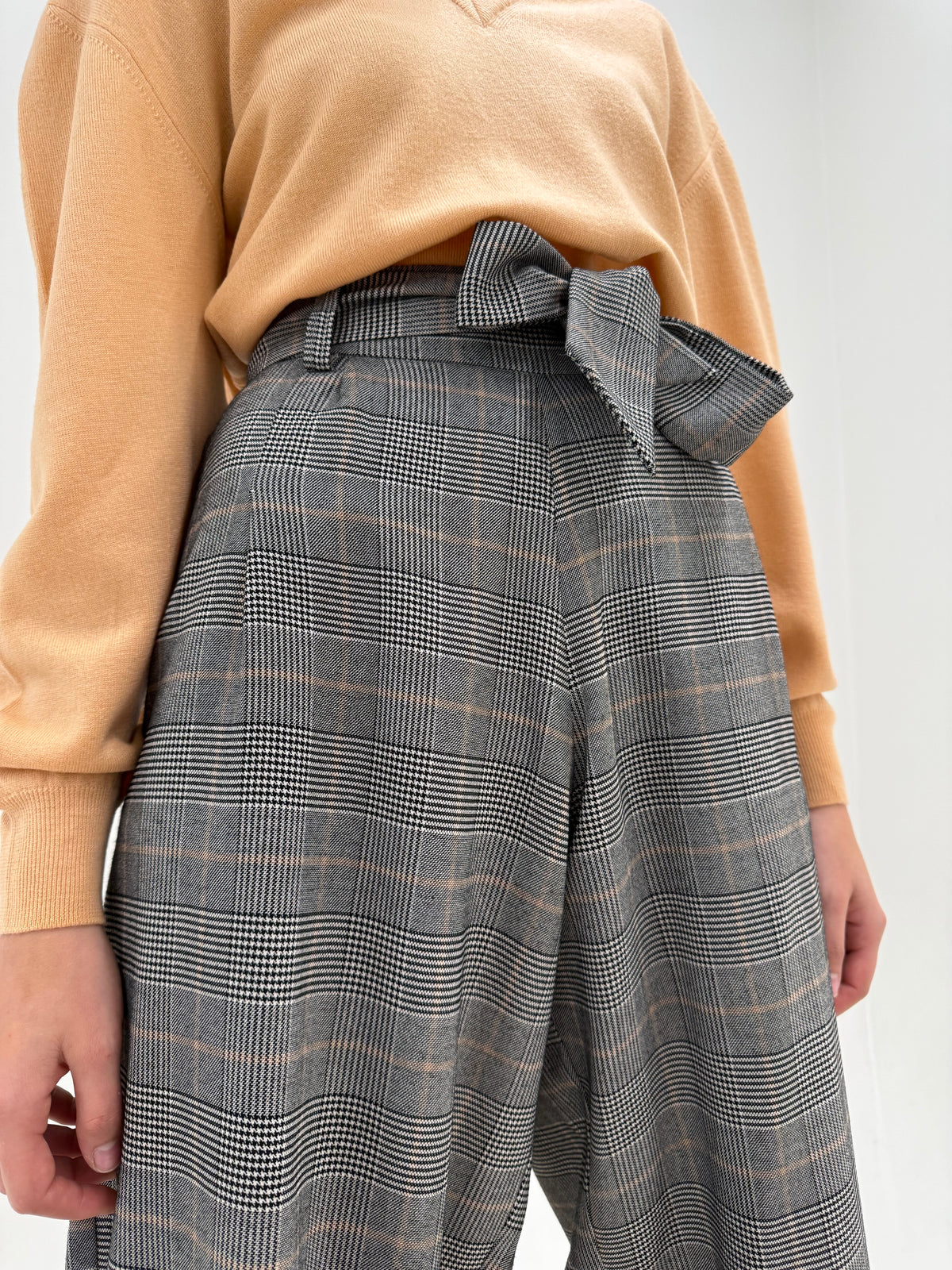 Pantaloni palazzo italienești din stofă mix de lana extrafina pied de coq în carouri