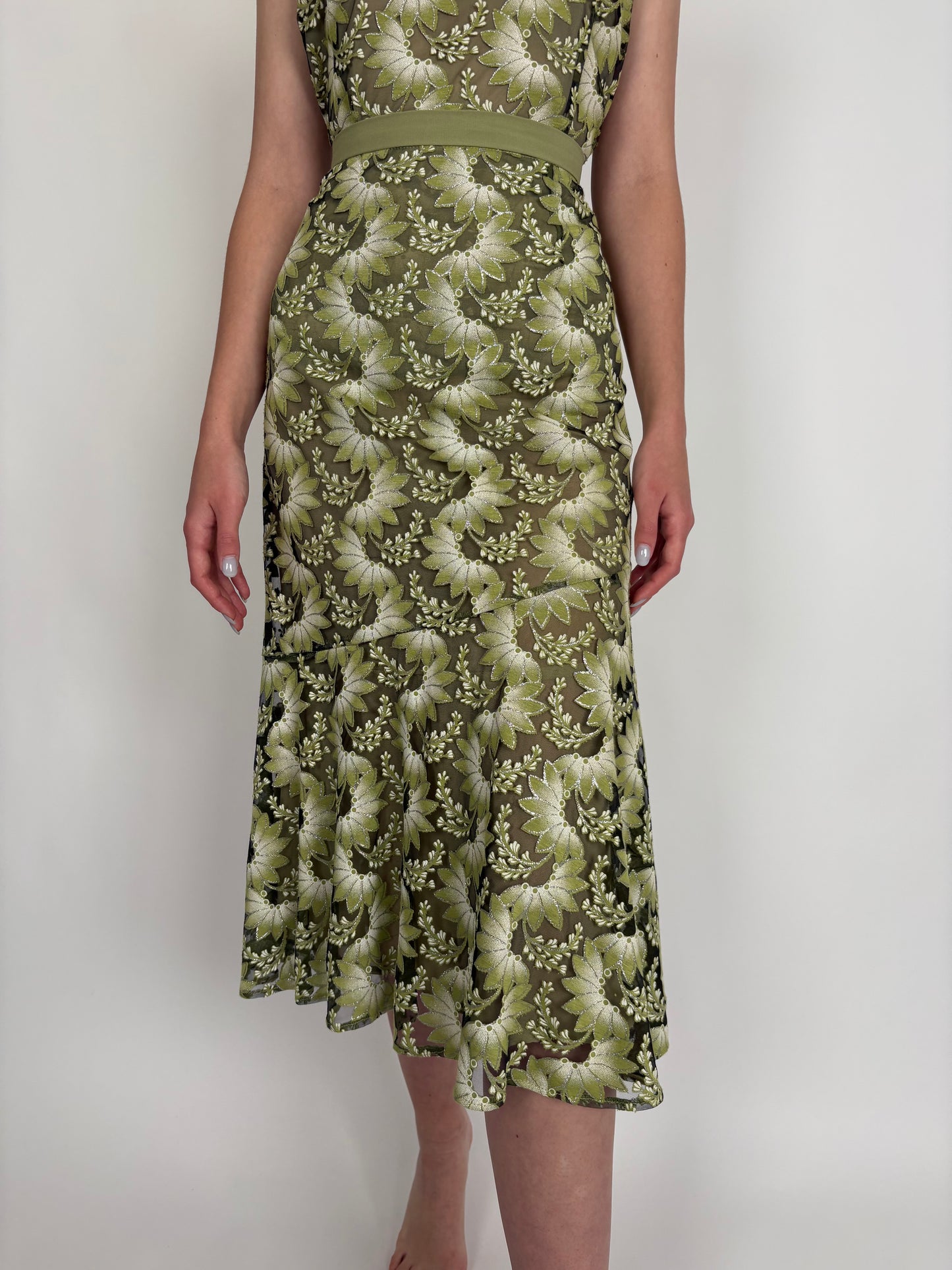 Set vintage cu fustă mermaid în nuanțe de verde