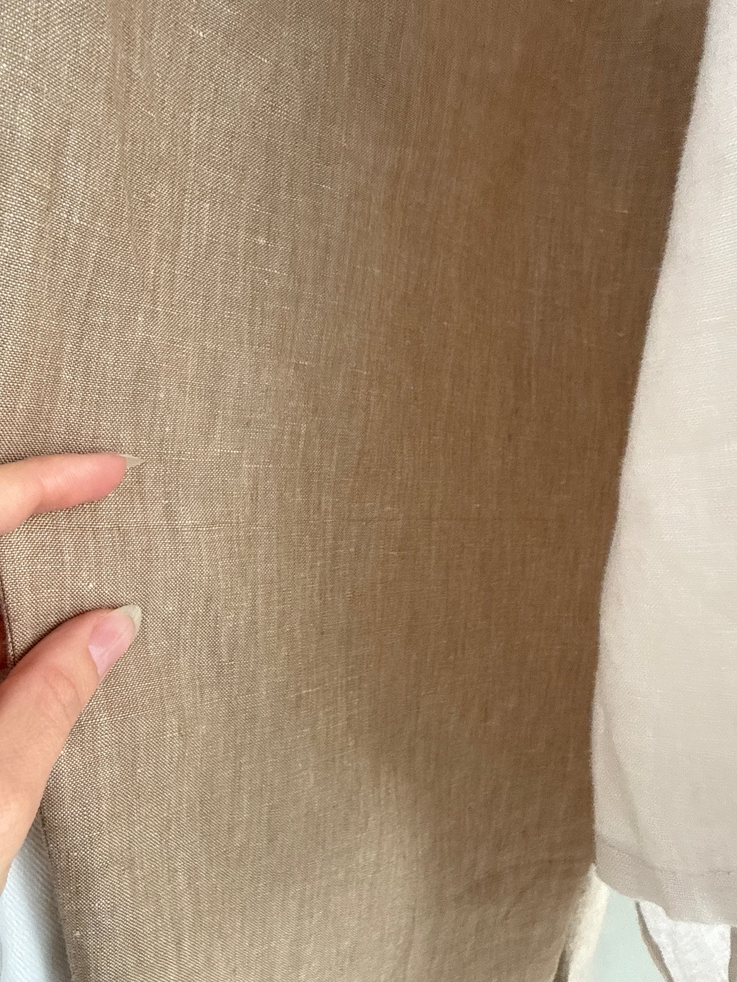 Pantaloni camel tall din pânză de in excepțională în croi drept