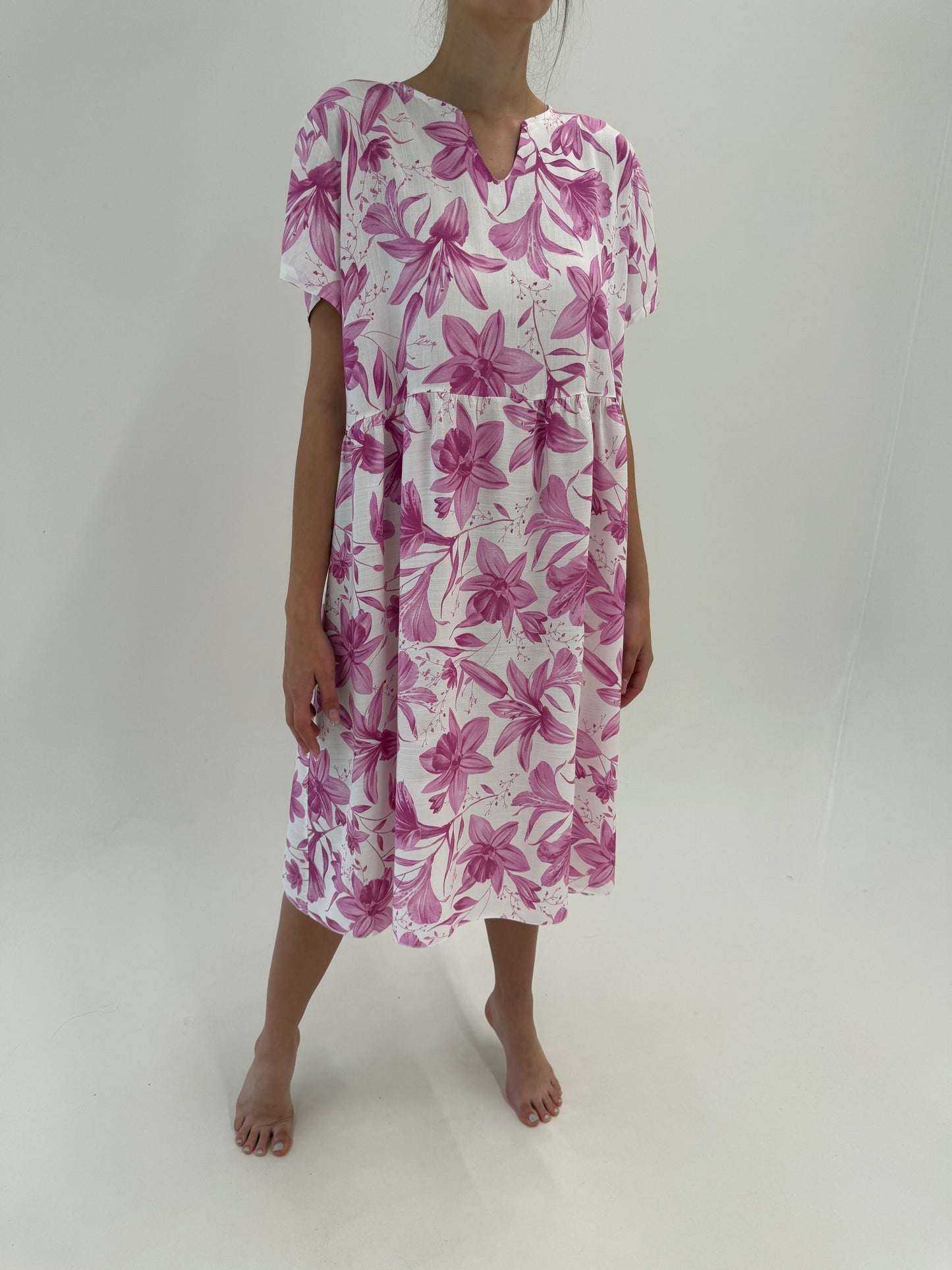Rochie italiană nouă cu etichetă în croi lejer din pânză premium cu  print floral