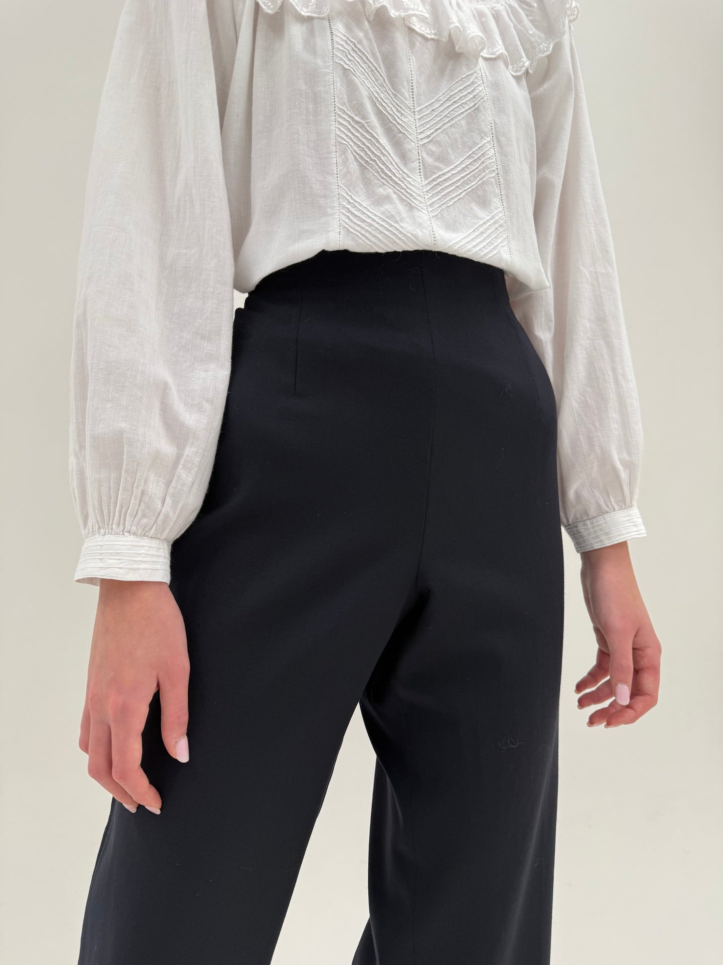 Pantaloni Navy italienești din lana extrafina confort cu talie înaltă