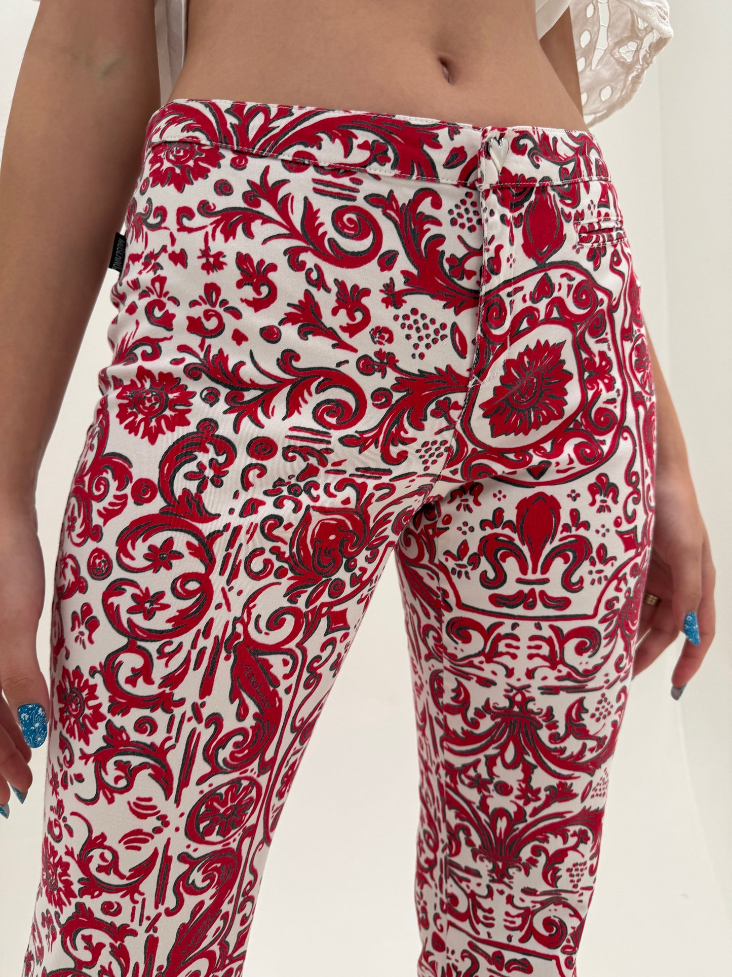 Pantaloni evazați Moschino ultra confort modelatori din bumbcav cu print burgundy