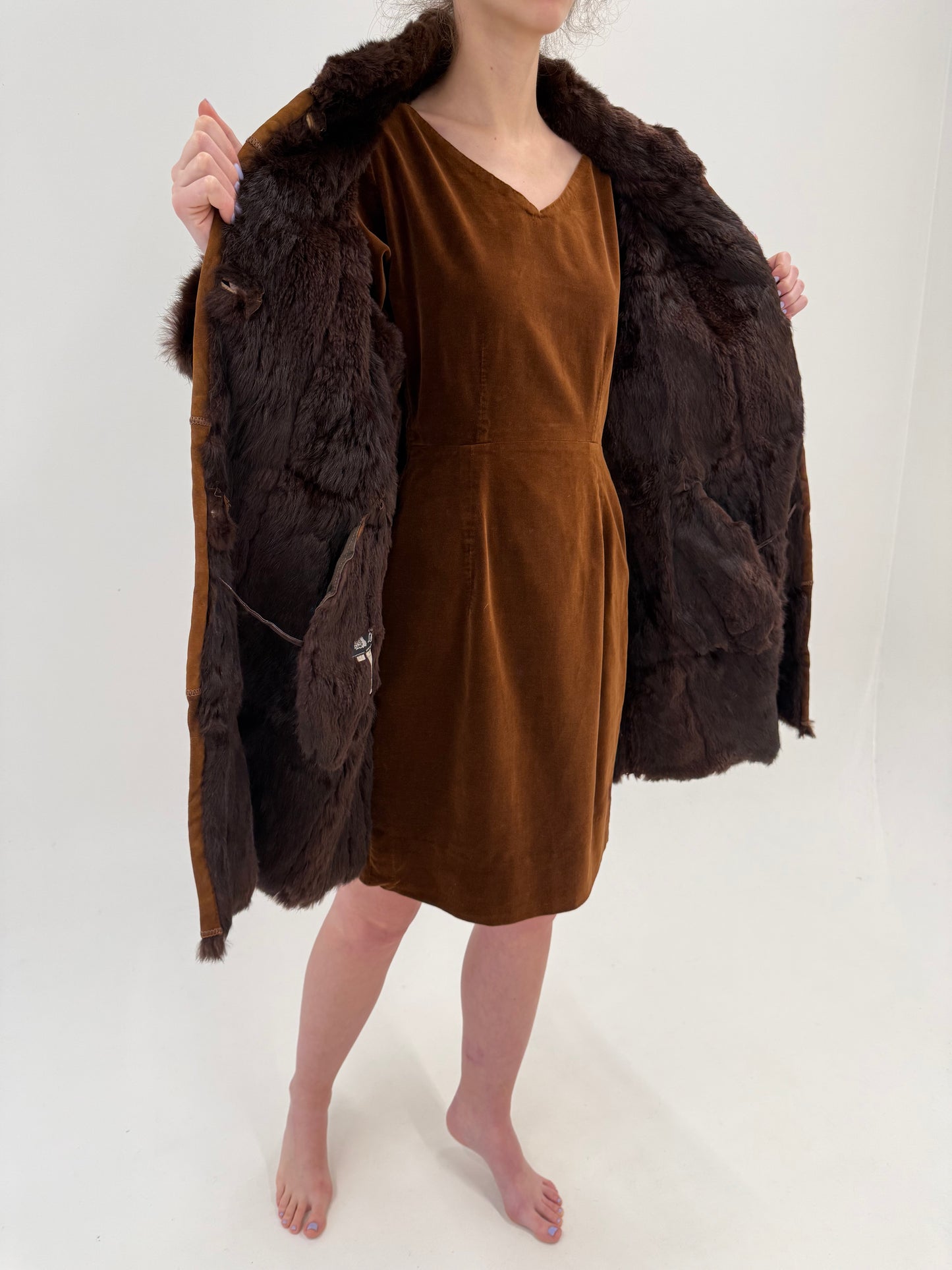 Blană naturală de iepure caramel foarte ușoară și călduroasă