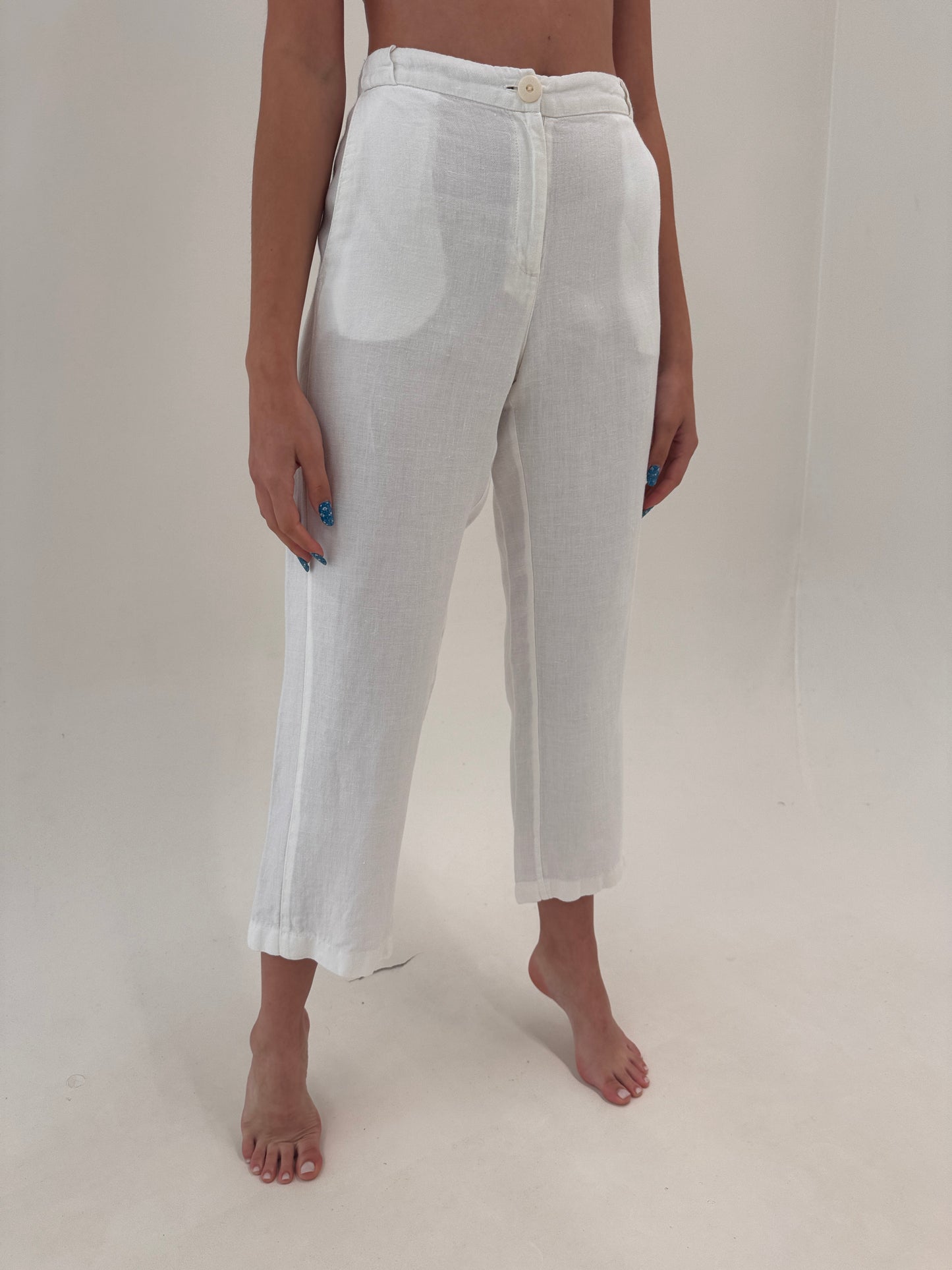 Pantaloni petite din in în croi clasic
