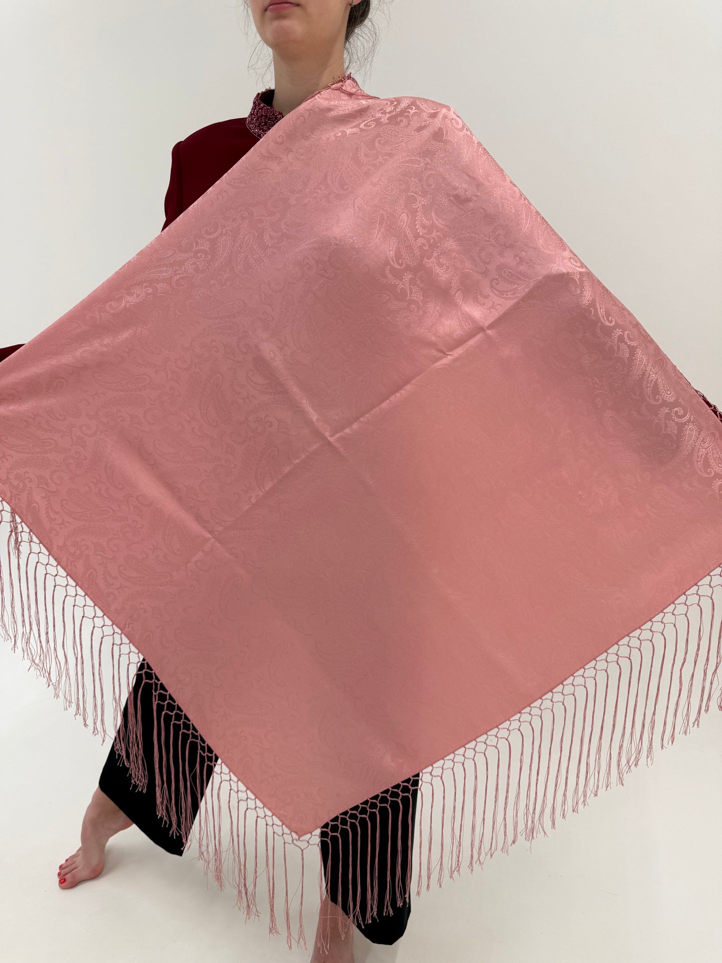 Eșarfă powder pink din tesatura jacquard de mătase naturală