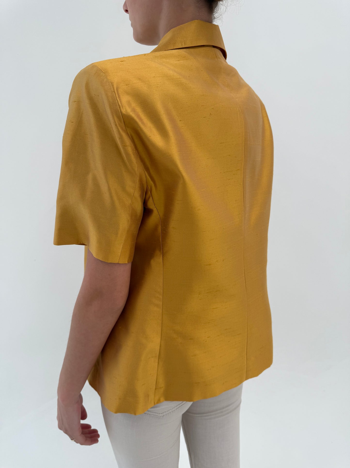 Sacou italian de designer soft gold din mătase naturală dupioni in croi clasic