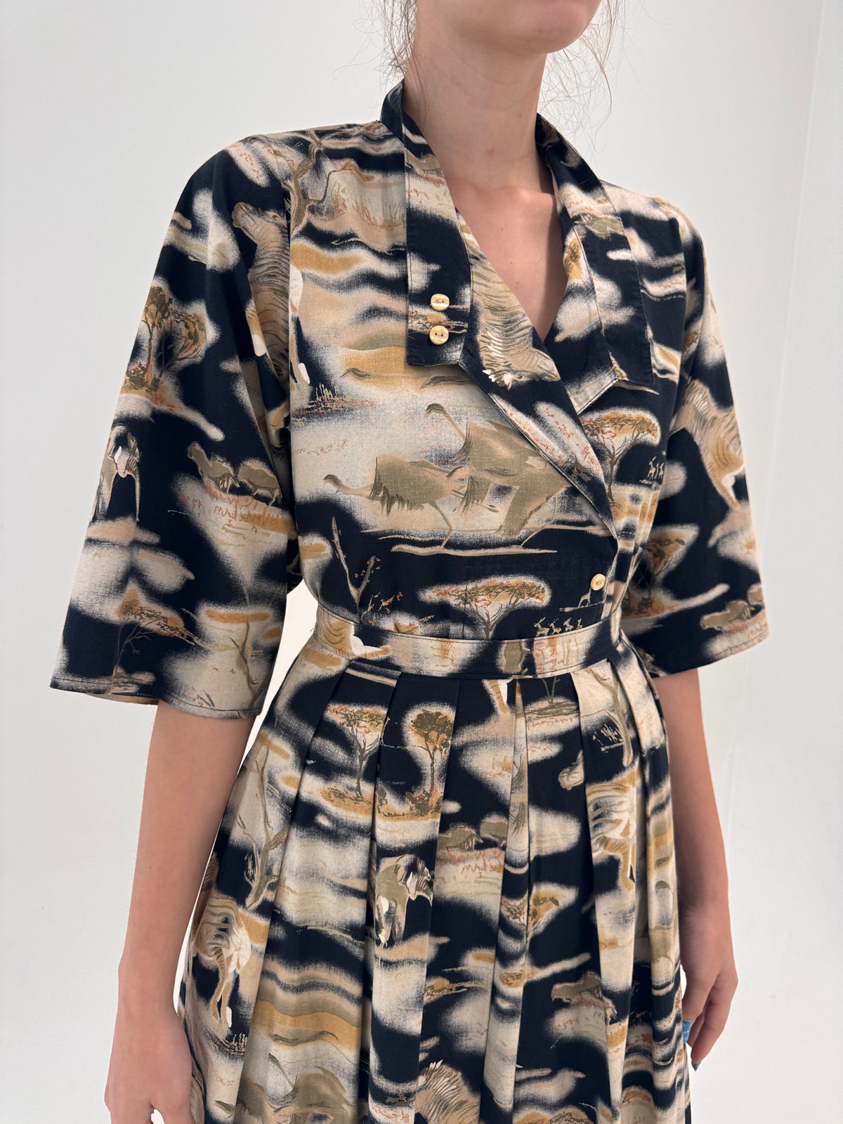 Set vintage Safari din cu print Safari din pânză premium în croi retro modern