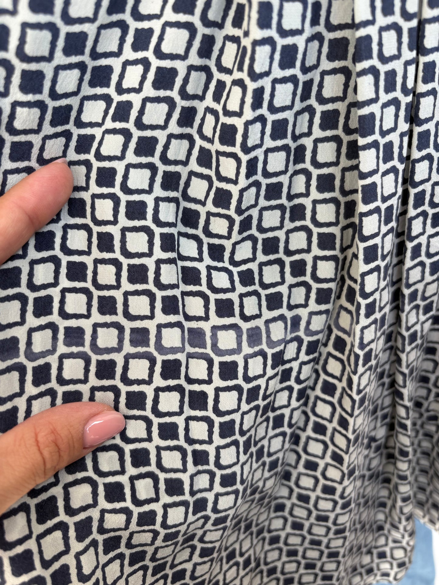 Fustă vintage din mătase naturală mată cu print geometric