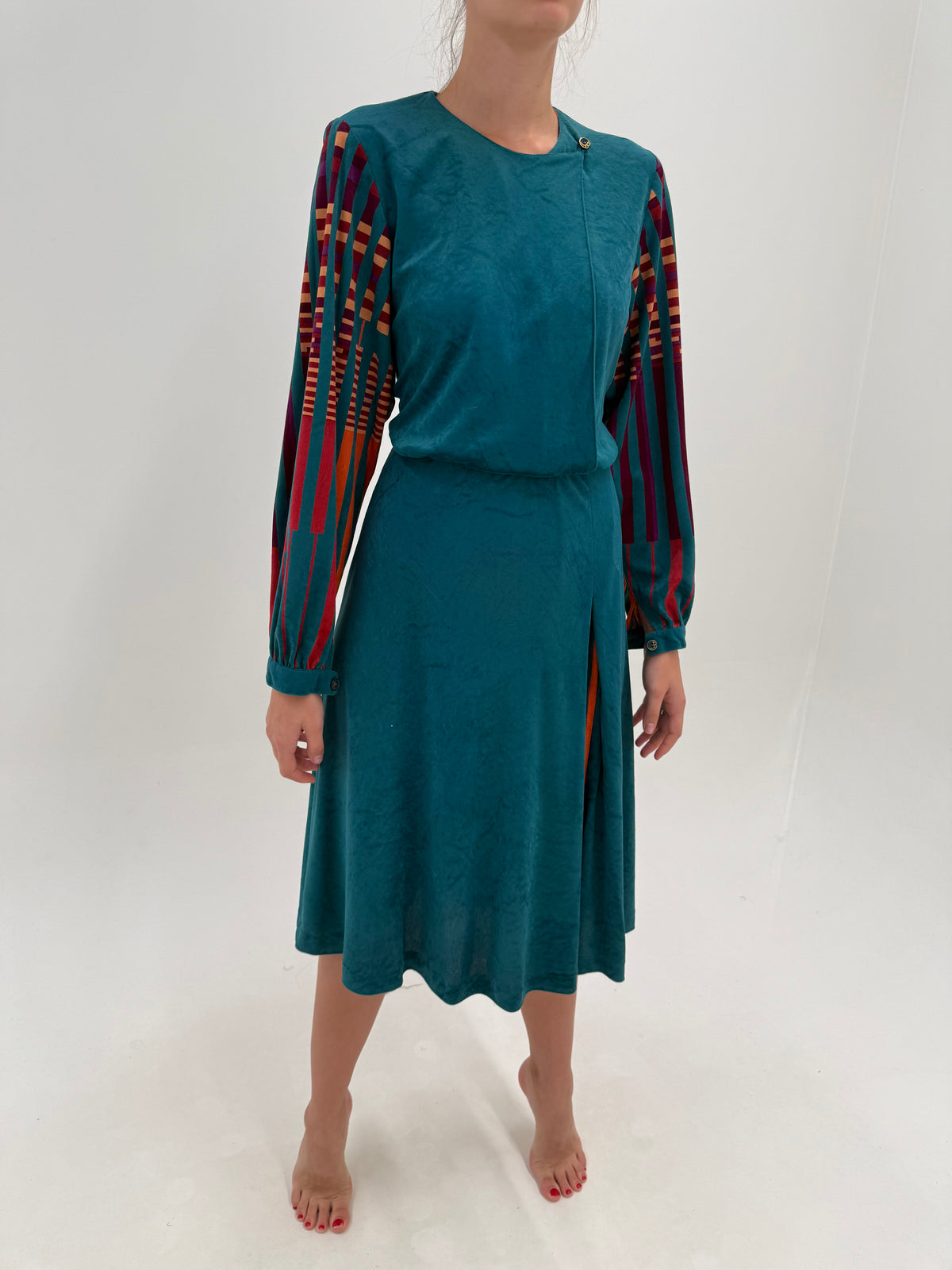 Rochie old vintage italiană din catifea early 80s în culori tari