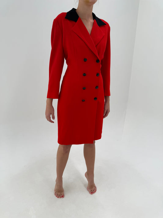 Rochie vintage tip sacou cherry red din lana extrafina midi petite