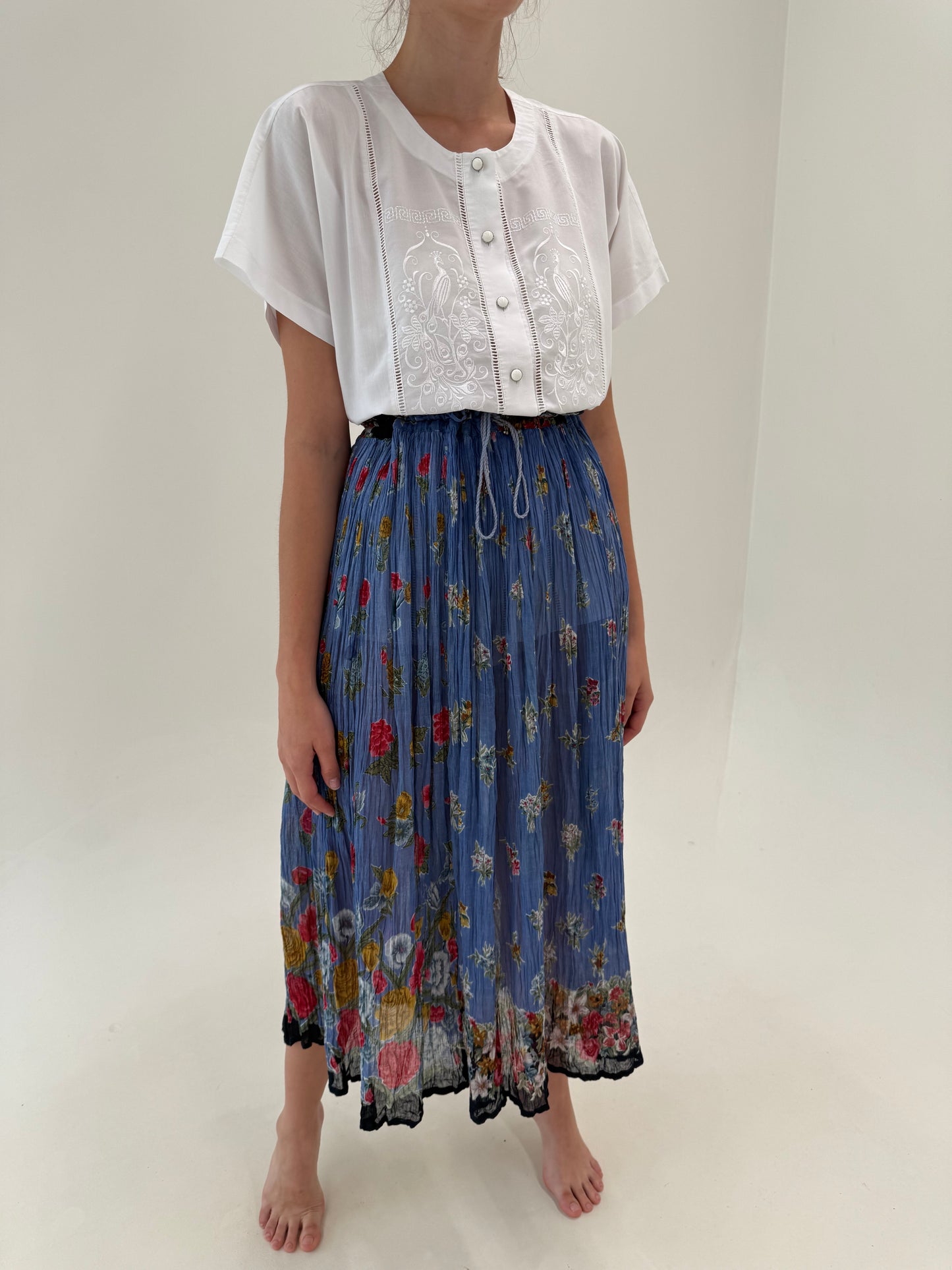 Fustă vintage maxi light jeans blue ultra amplă din cea mai fină pânză de bumbac