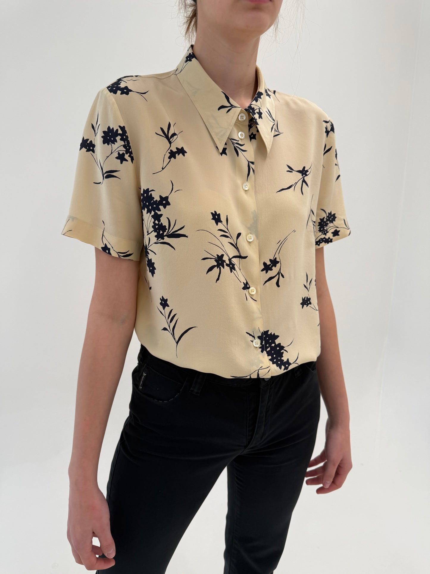 Cămașa Laurel by Escada camel din mătase natural cu print organic negru