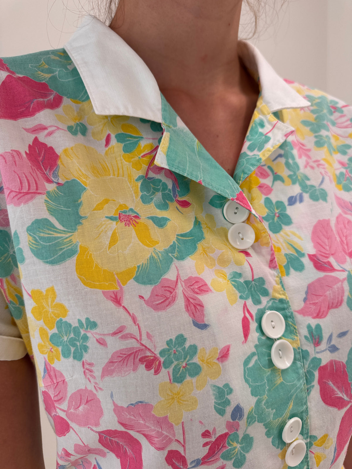 Fustă vintage din pânză de in cu print floral superb și buzunare spre maxi