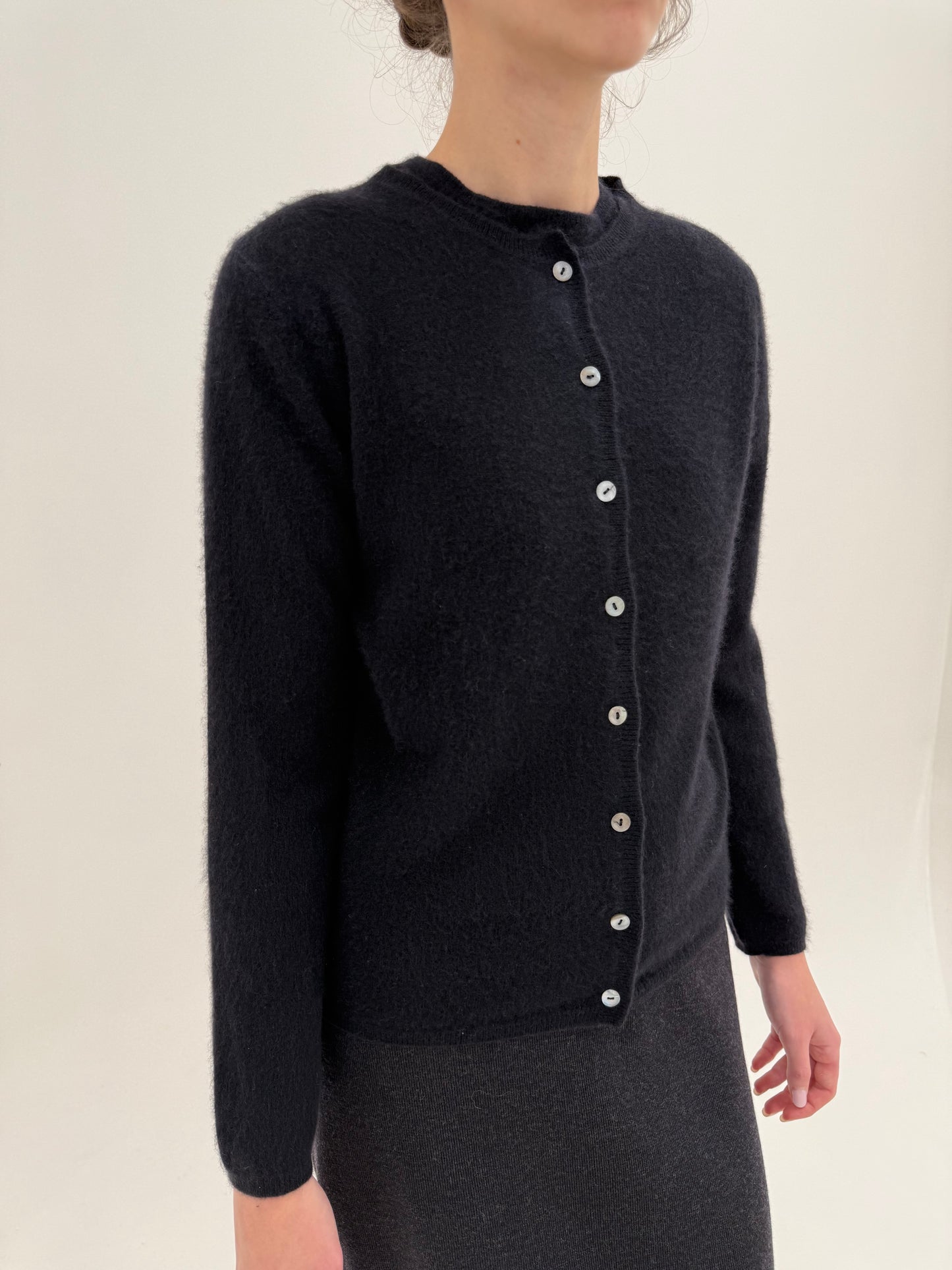 Set negru din cașmir multiply de brand luxury top + cardigan