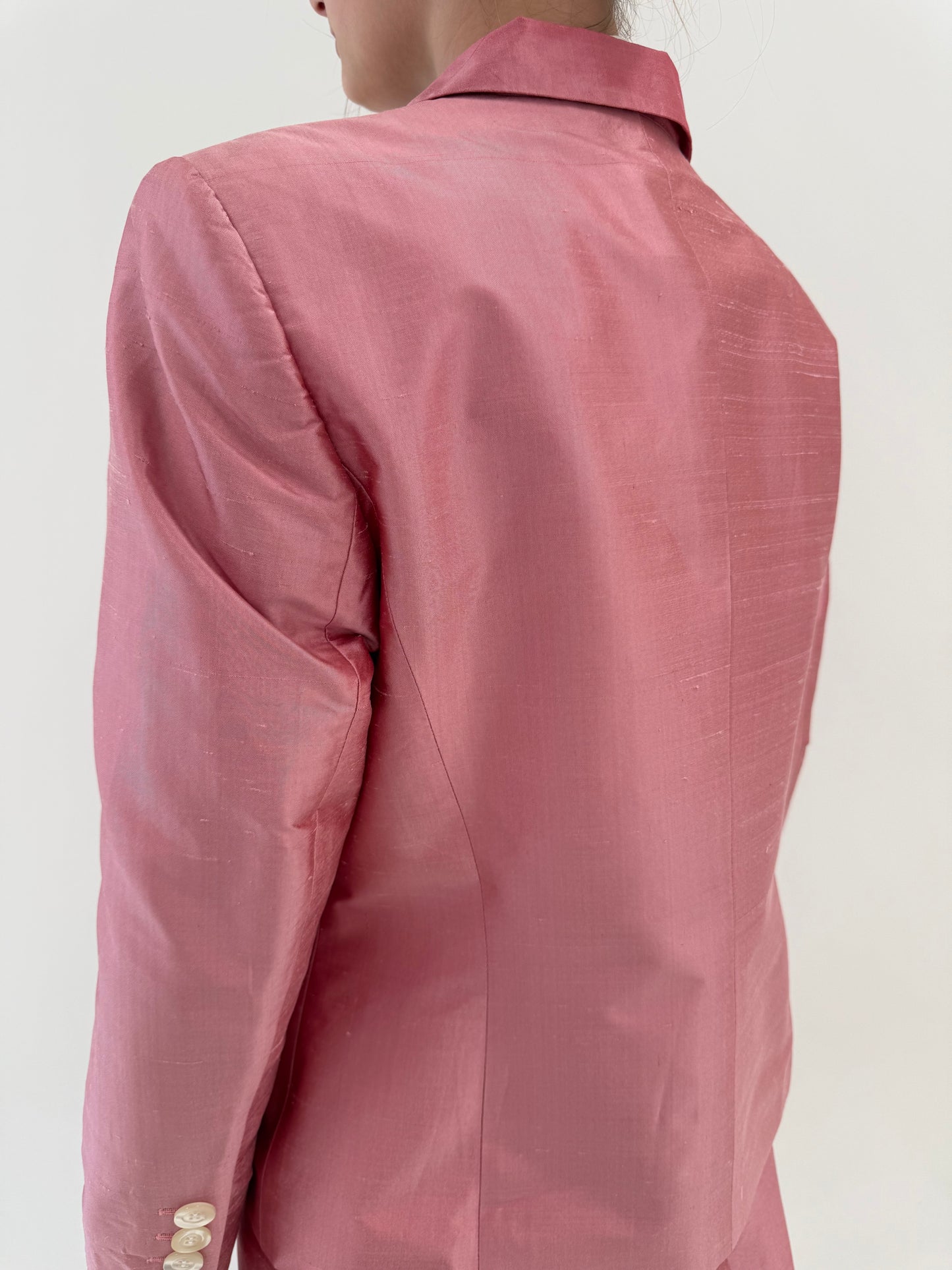 Deux piece dusty pink din mătase naturală dupioni în croi clasic