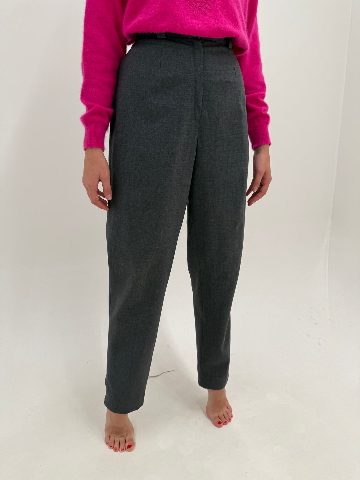 Pantaloni tall din lana extrafina confort cu talie ultra înaltă și solduri generoase