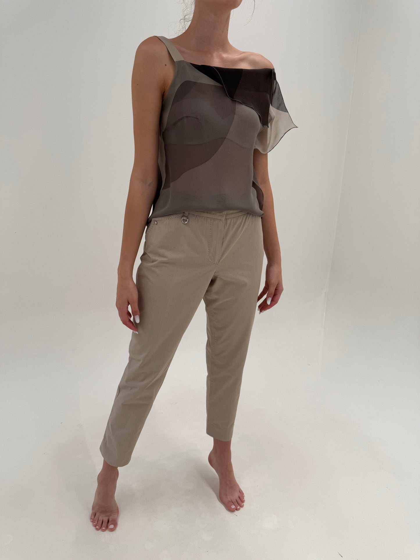 Pantaloni chinos Max Mara camel din poplin de bumbac în croi clasic
