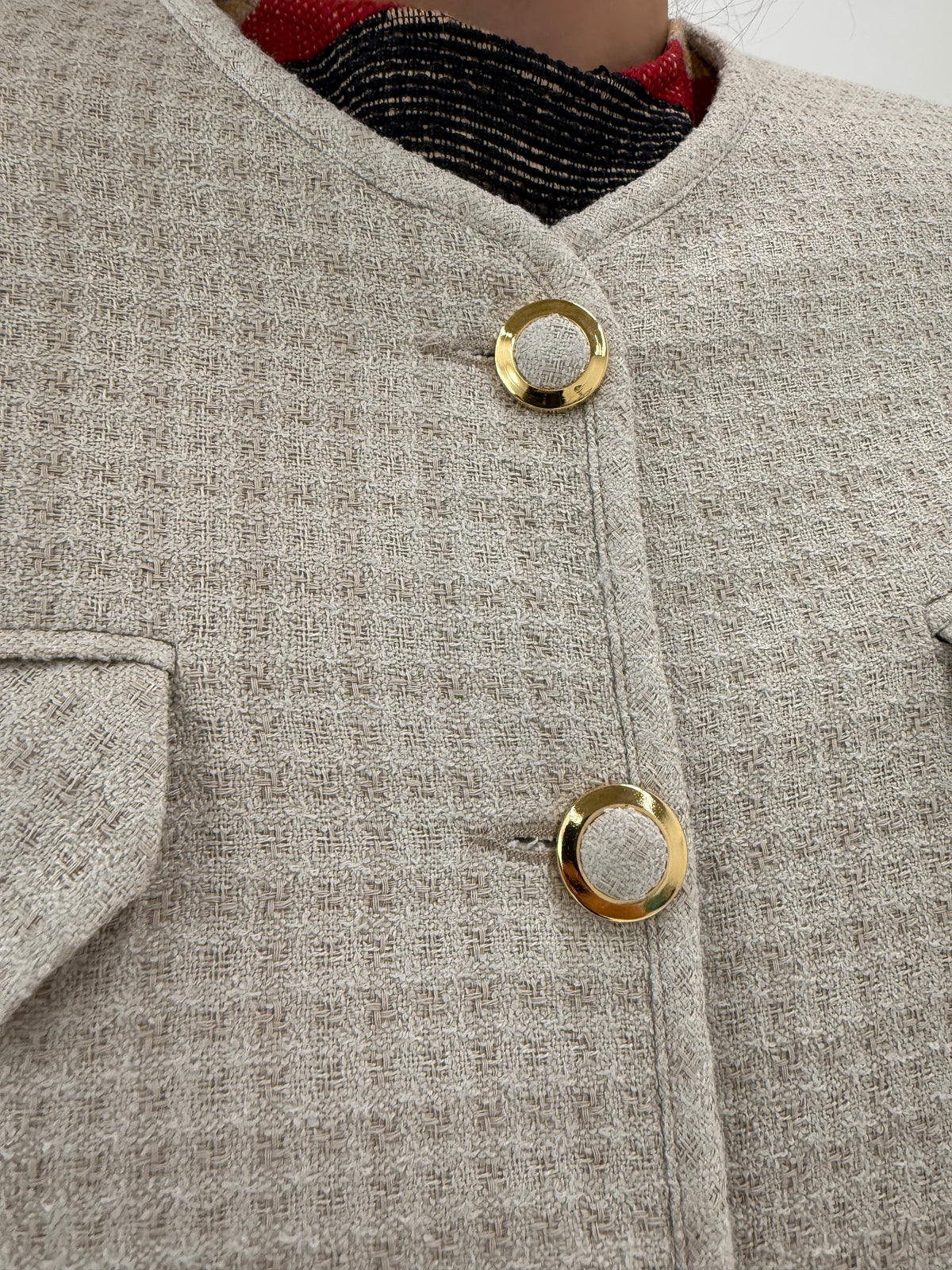 Sacou vintage italian în stil Chanel petite light nude din tweed excepțional de lana