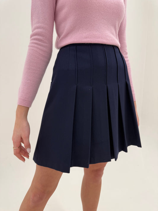 Fustă mini plisată din lana extrafina cu talie ultra înaltă