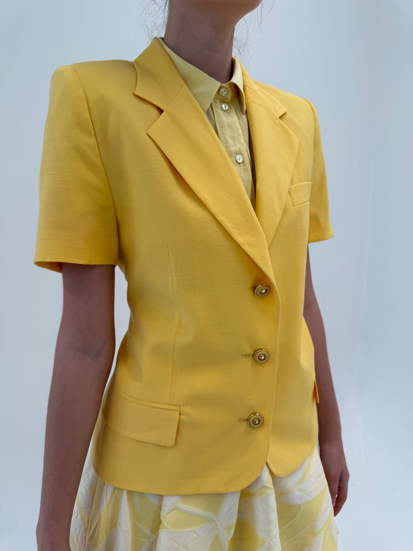Sacou cambrat vintage din pânză ușor structurată butter yellow