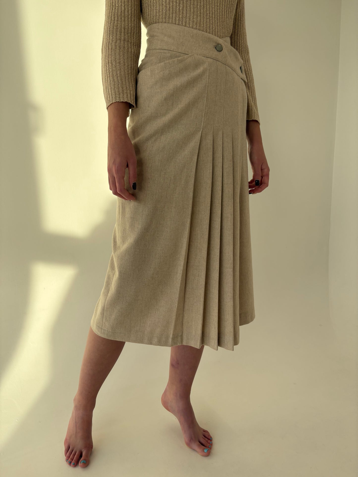 Fustă de designer luxury vintage Claude Montana în croi elaborat