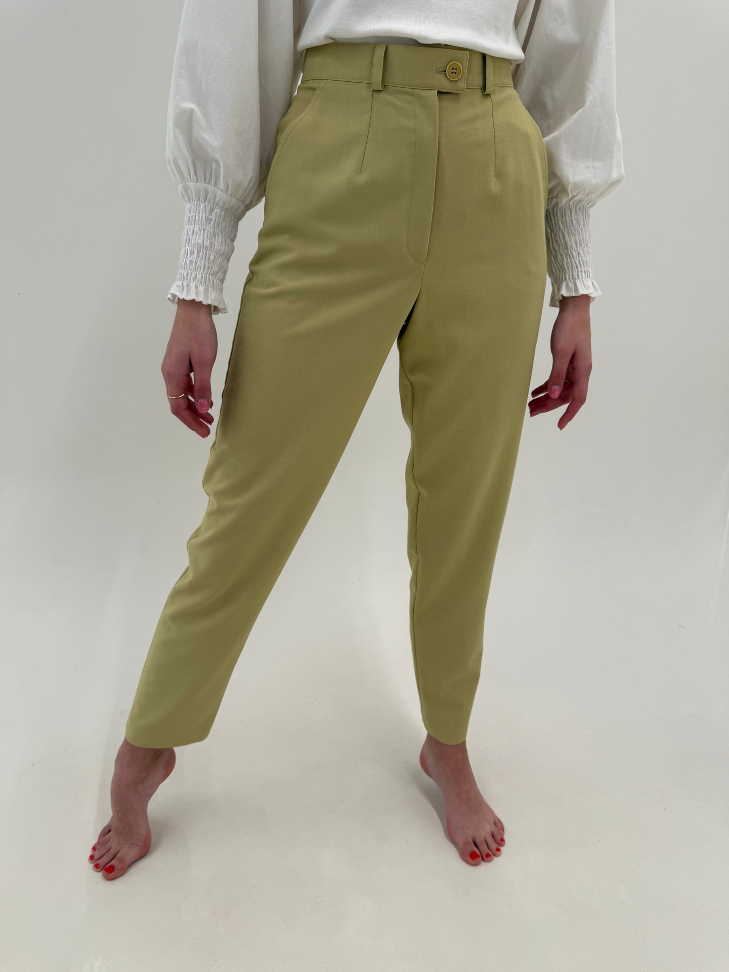 Pantaloni țigaretă muted chartreuse cu talie ultra înaltă tall