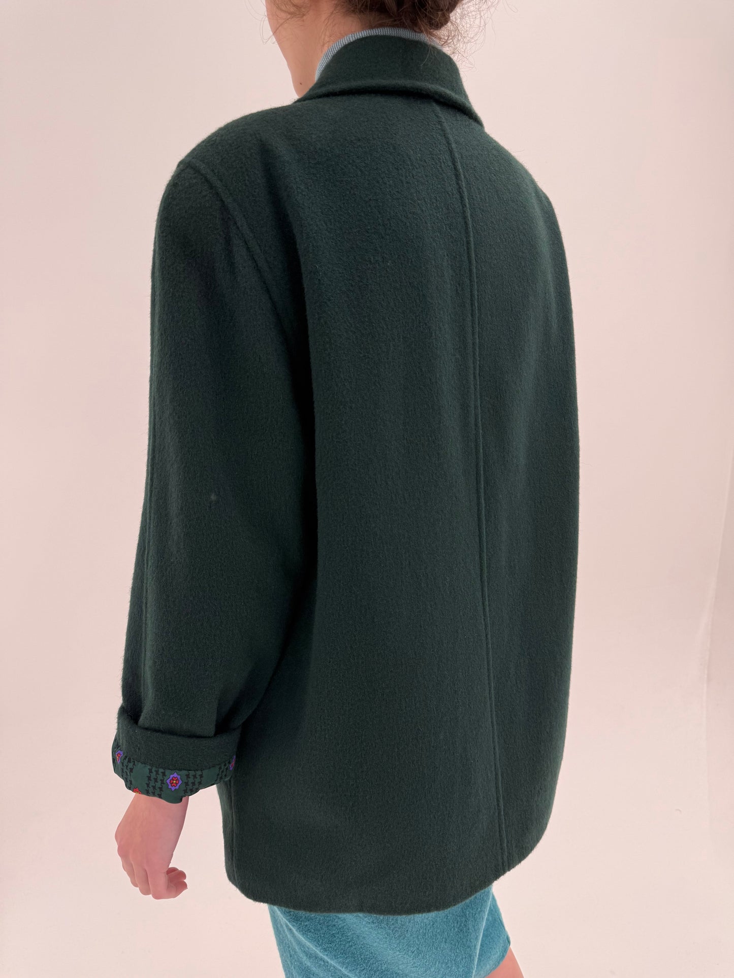 Jacheta vintage de brand luxury plus size Elena Miro din lana plină forest green