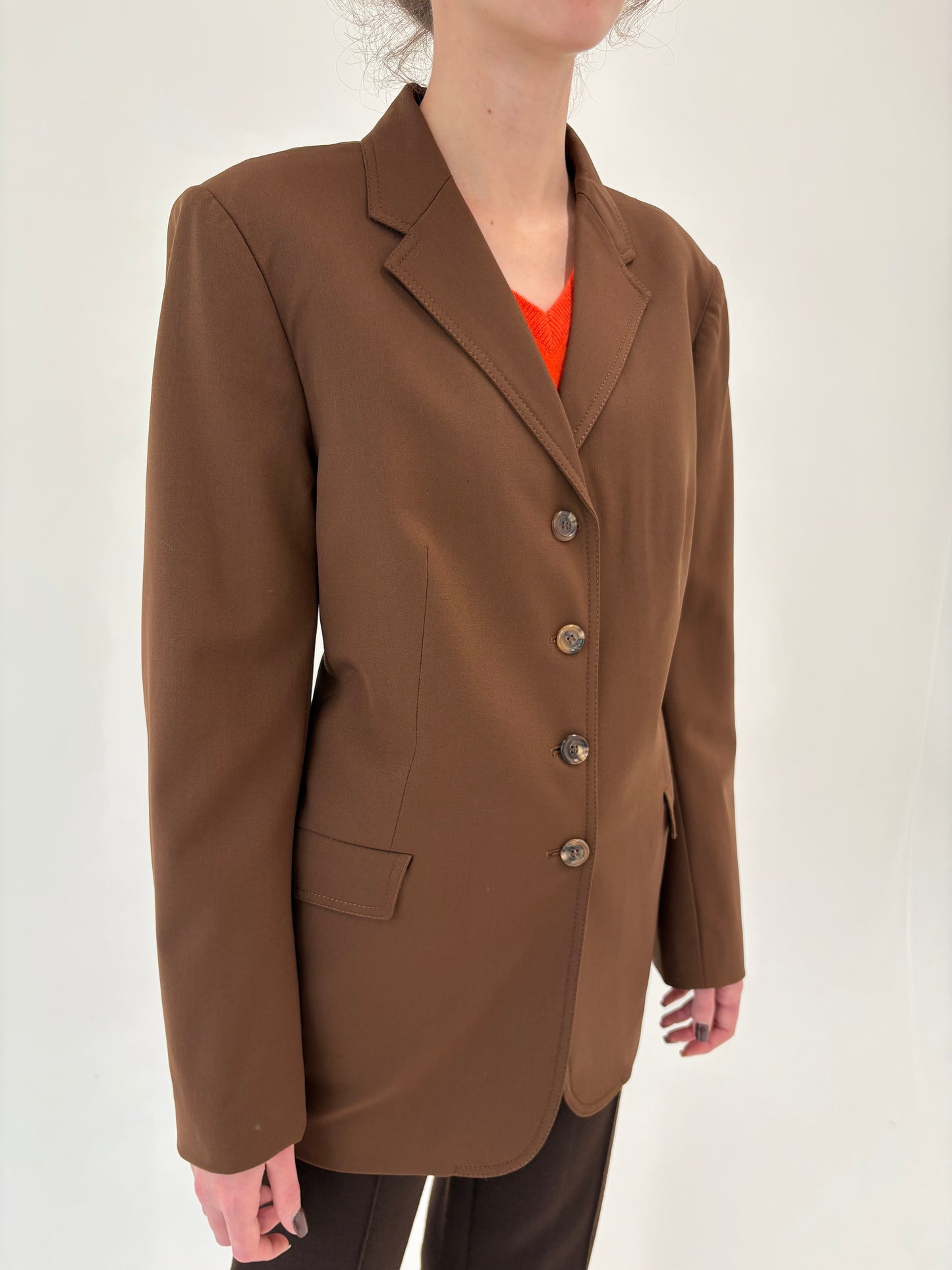 Sacou de brand luxury italian chocolate brown din stofă confort de lana