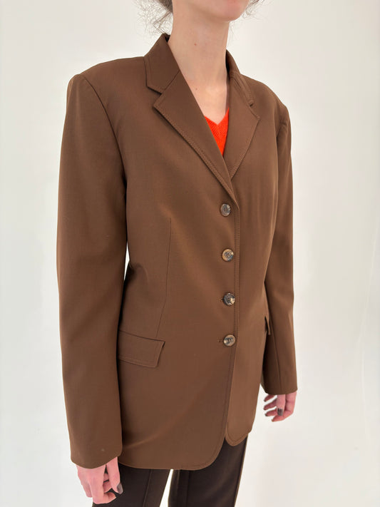 Sacou de brand luxury italian chocolate brown din stofă confort de lana