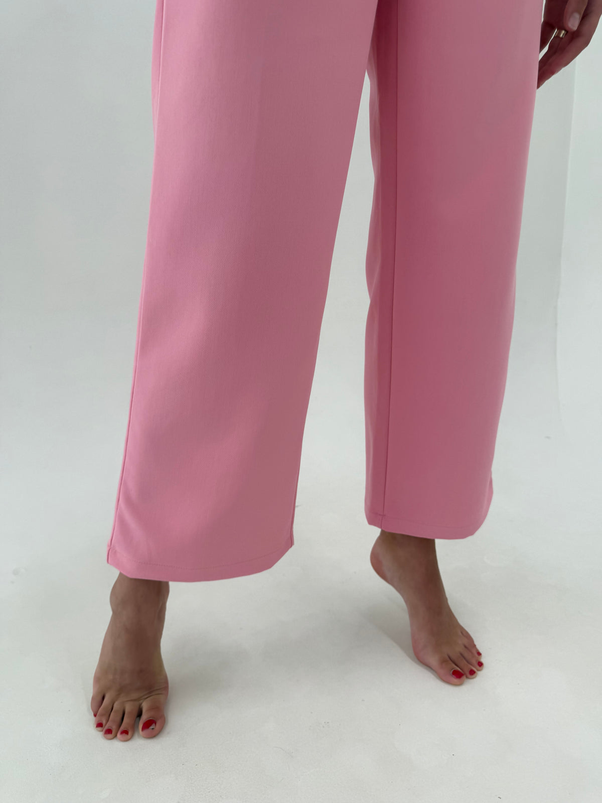Pantaloni palazzo Versace din bumbac gros de toamnă bubblegum pink cu talie extrem de înaltă