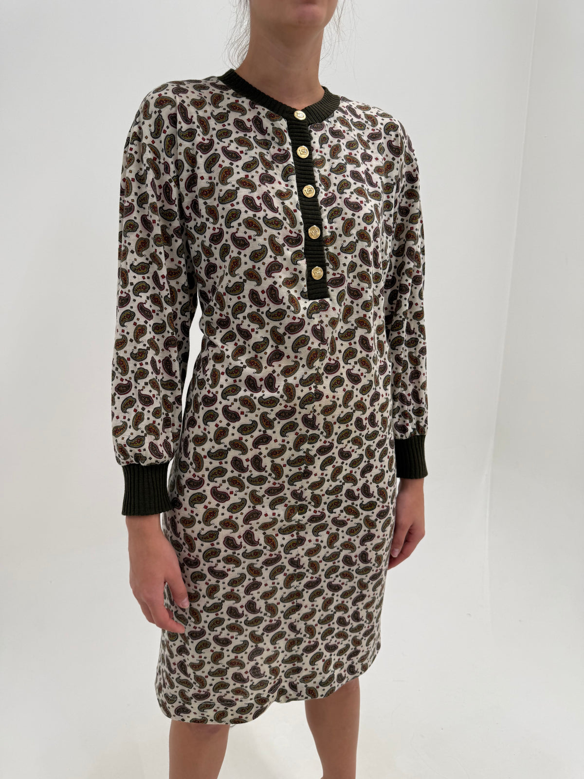 Rochie vintage Luisa Spagnoli din lana extrafina cu print paisley în croi retro modern