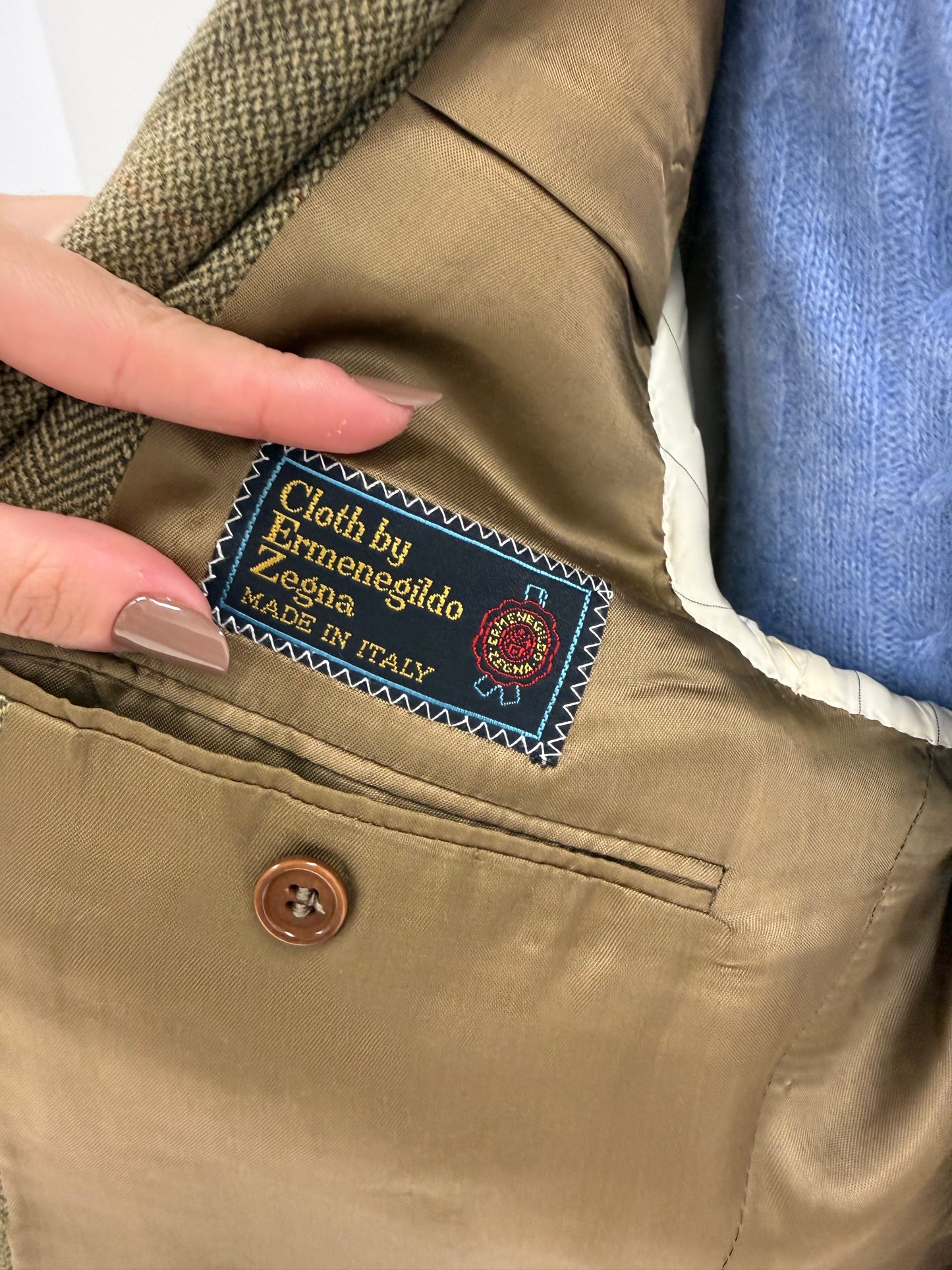 Sacou din tweed excepțional camel și kaki Zegna în croi actual