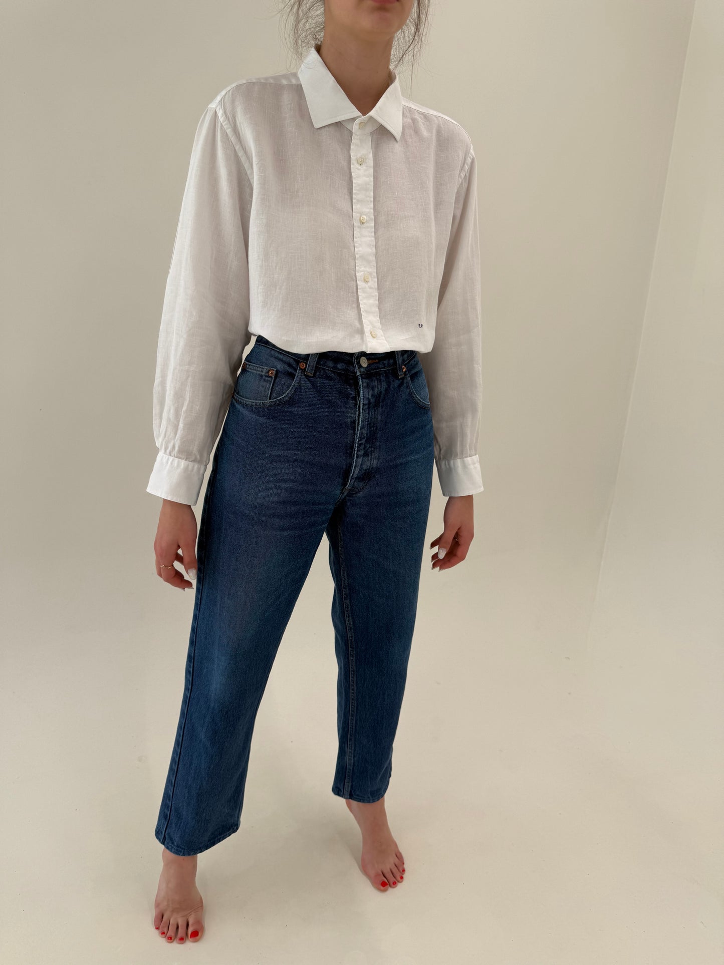 Jeans vintage darker wash cu talie înaltă straight leg