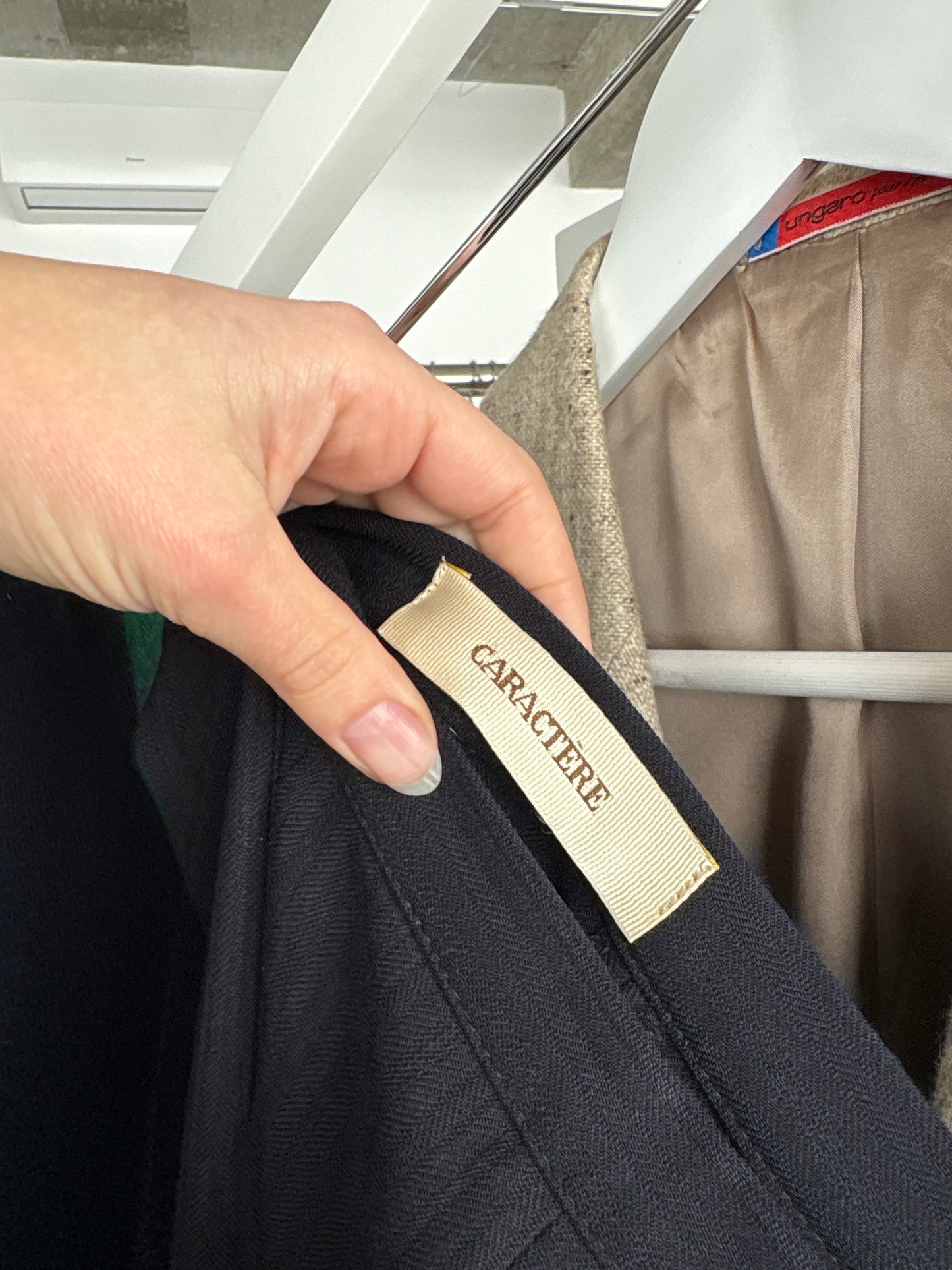 Pantaloni de brand luxury italian navy cu talie înaltă și croi țigaretă