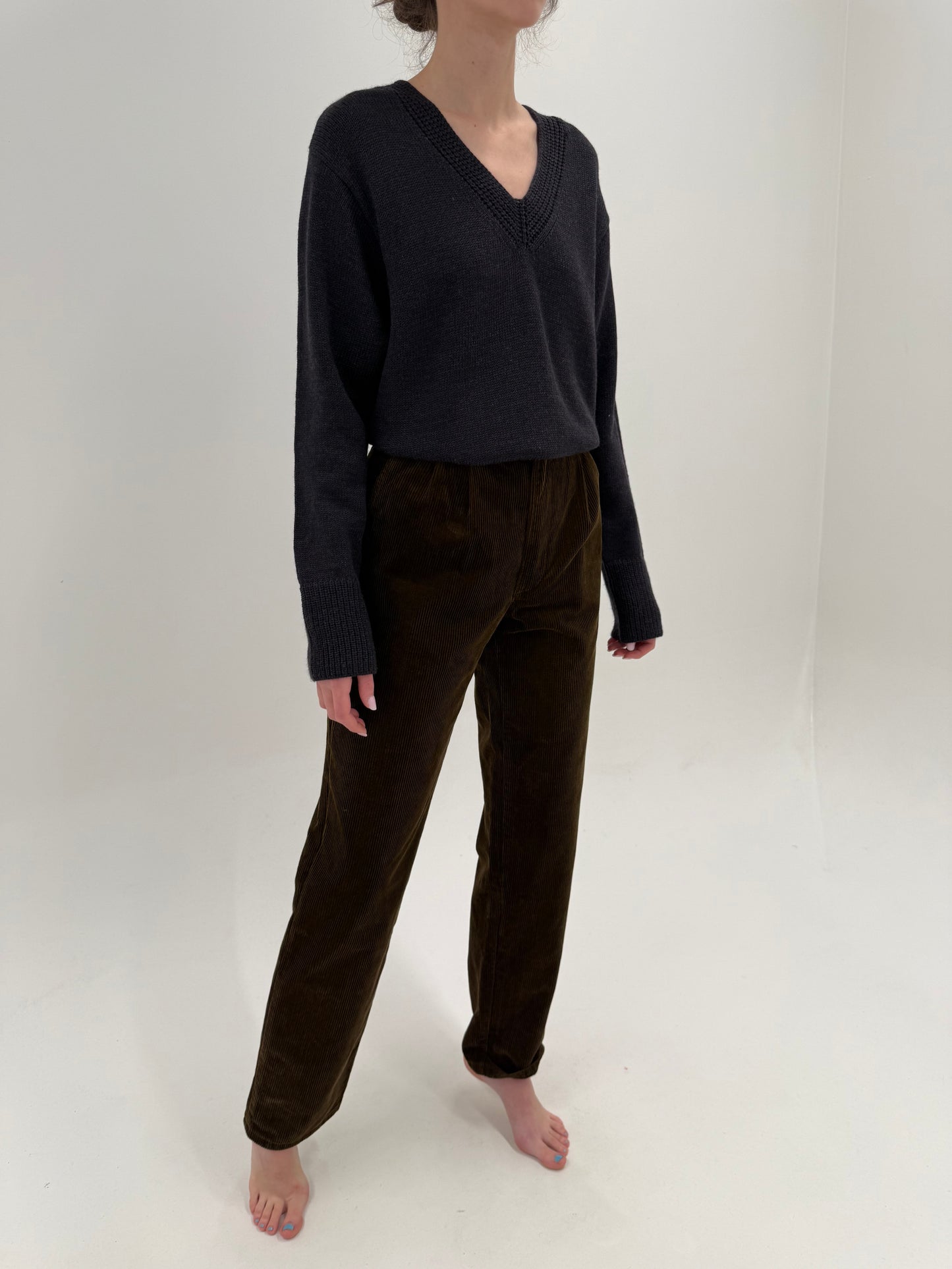 Corduroys tall chocolate brown vinatge cu pense