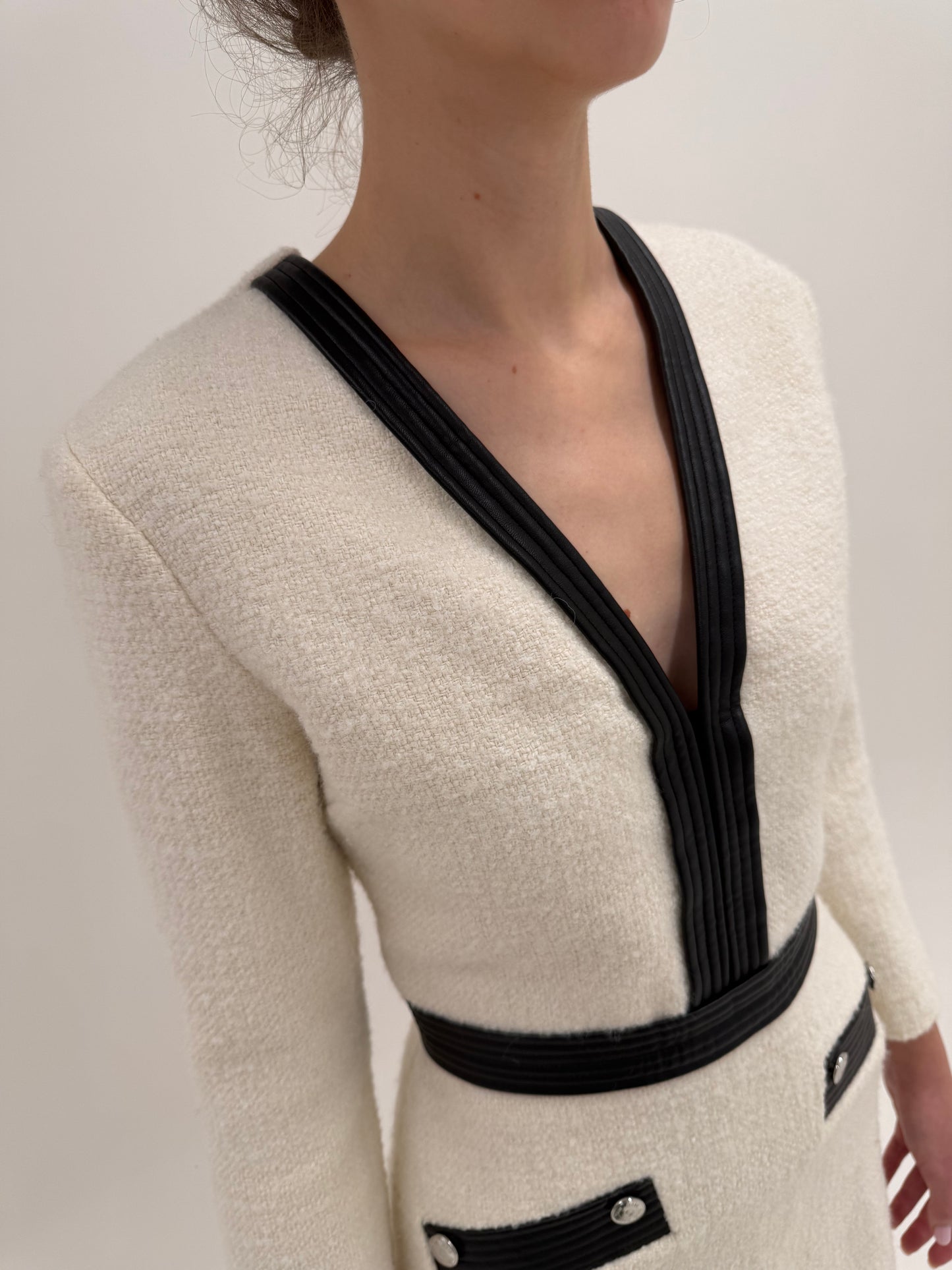 Rochie Maje din tweed de lana cu talie ultra înaltă marcată