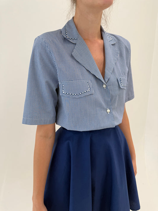 Cămașa gingham din bumbac premium Navy cu alb