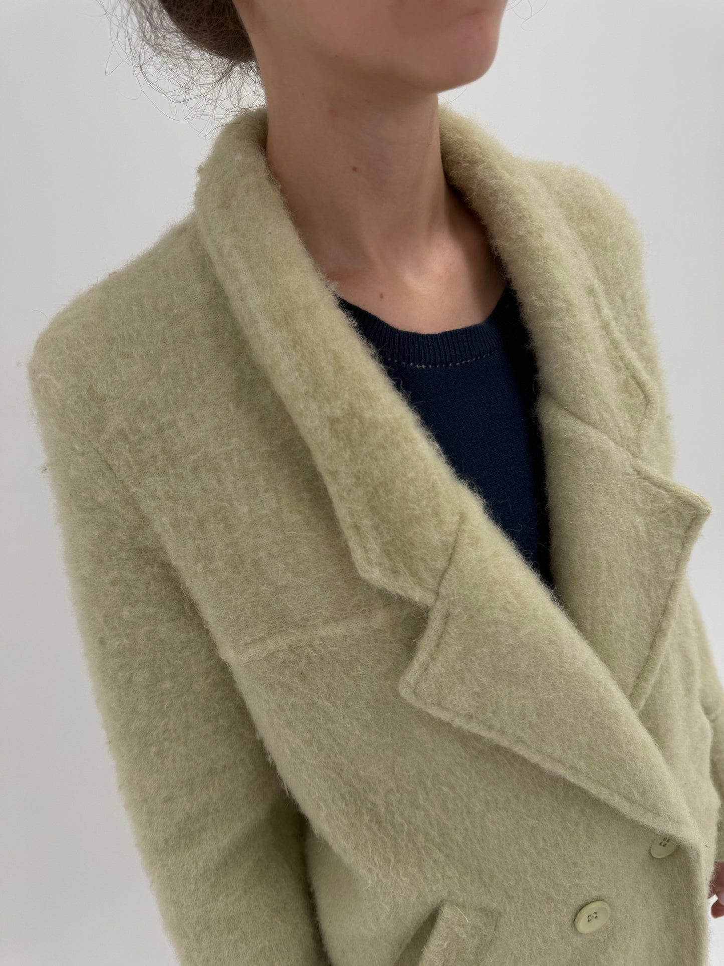 Palton vintage din mohair pufos excepțional light moss green