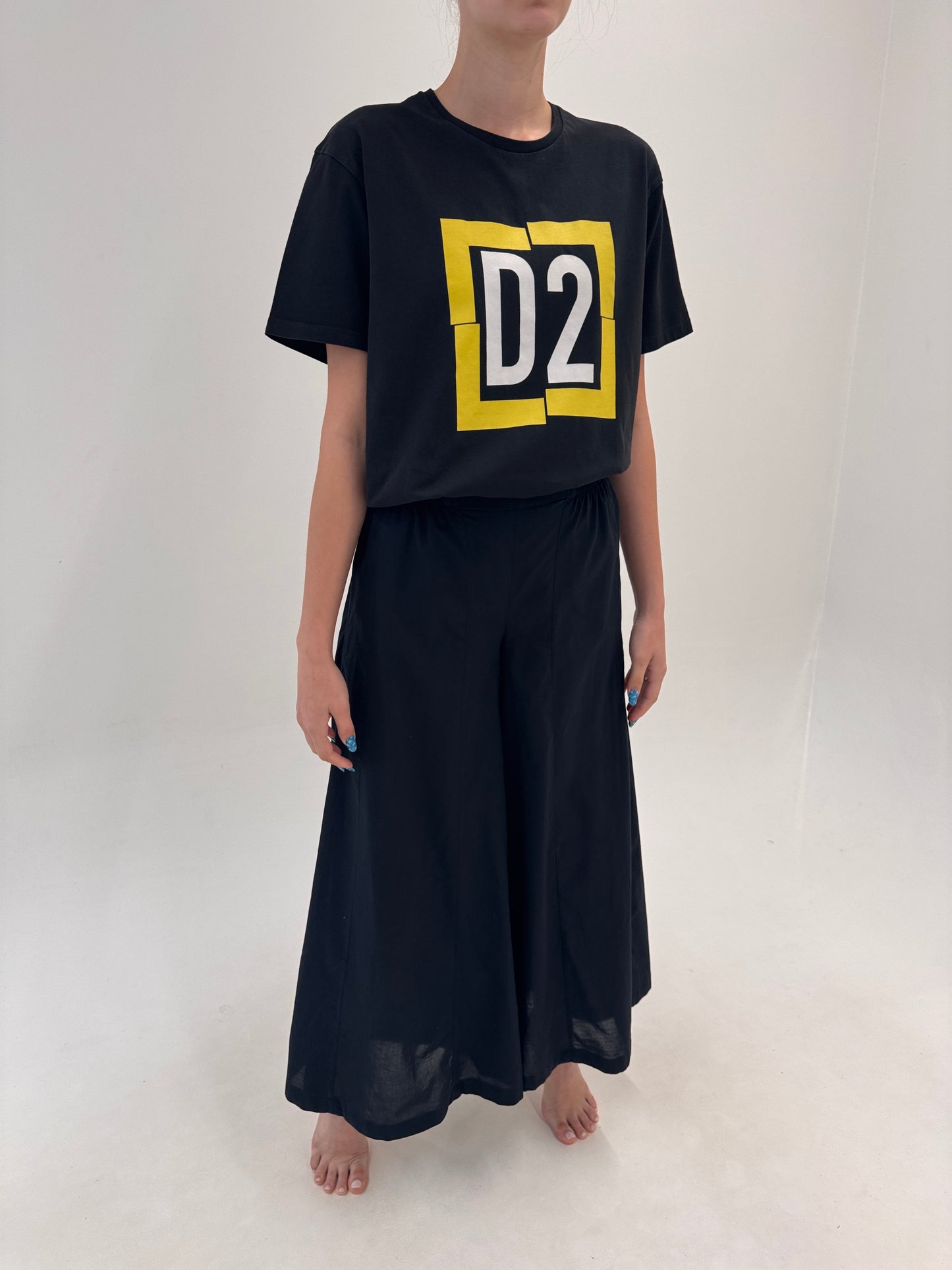 Pantaloni palazzo din cea mai fină panzica de bumbac cu talie elastică ultra înaltă